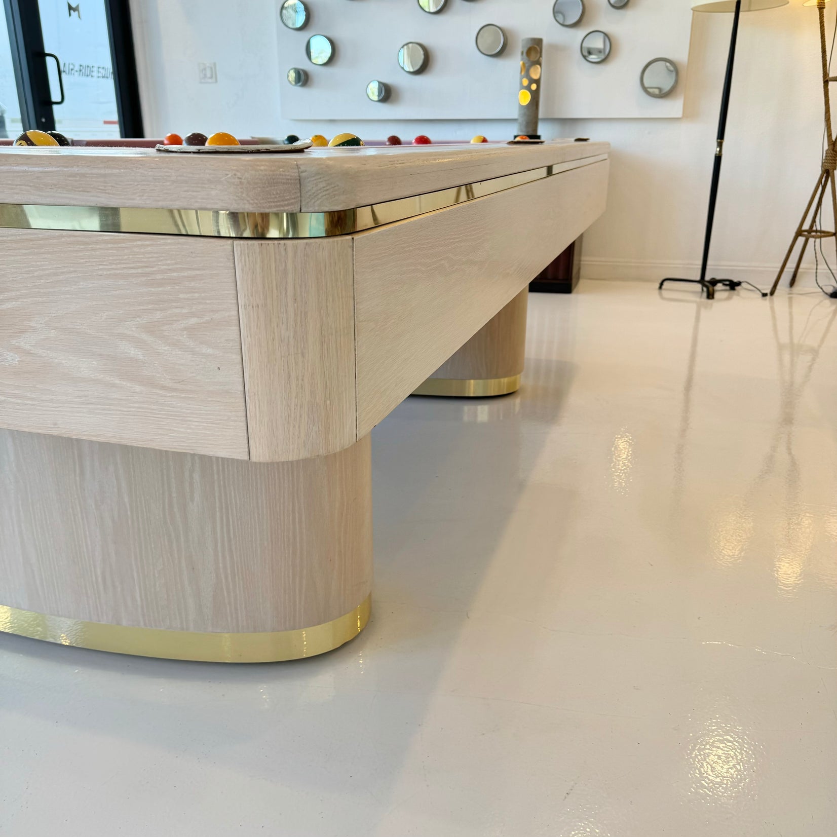 Oak and Brass Olhausen Pool Table, 1980s USA