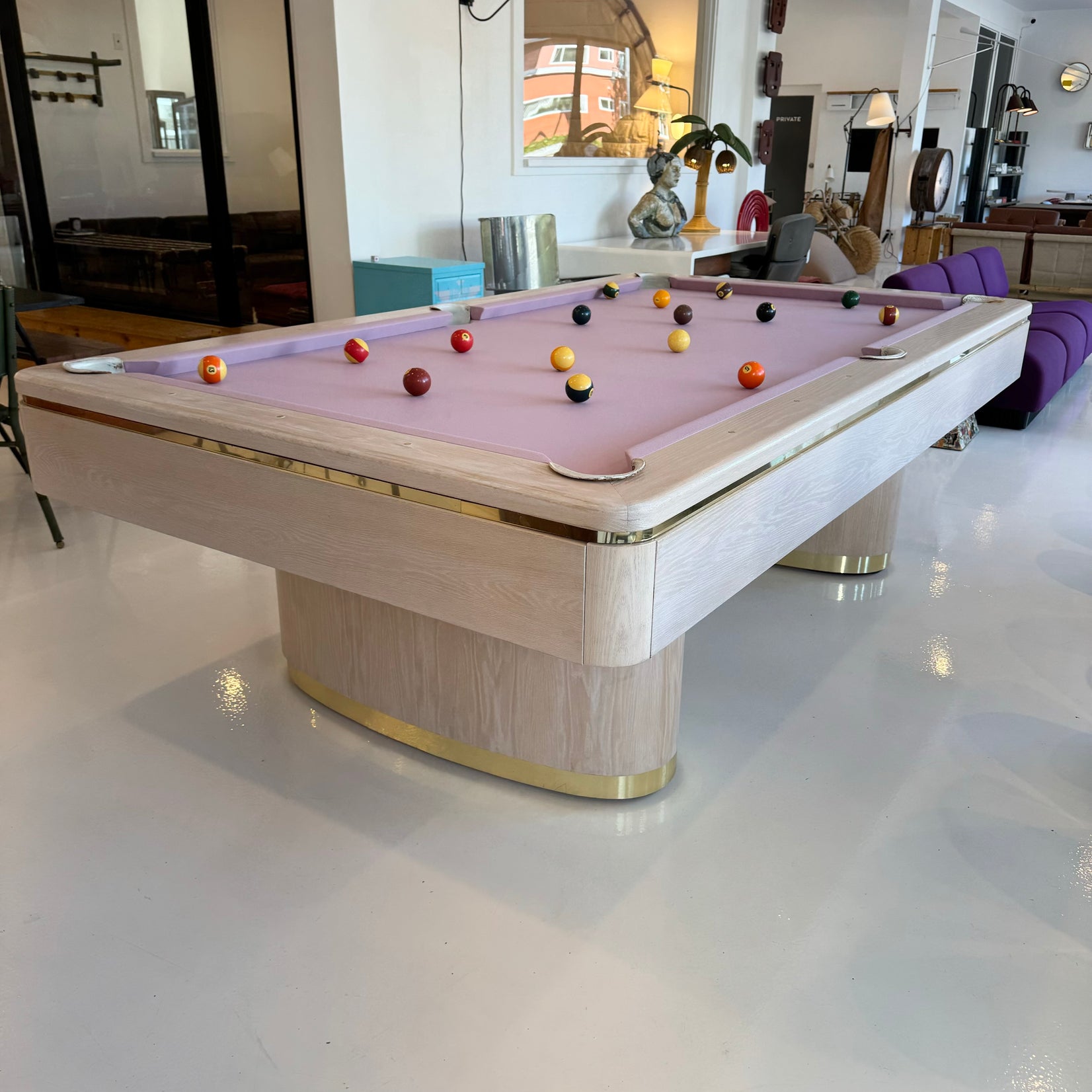 Oak and Brass Olhausen Pool Table, 1980s USA