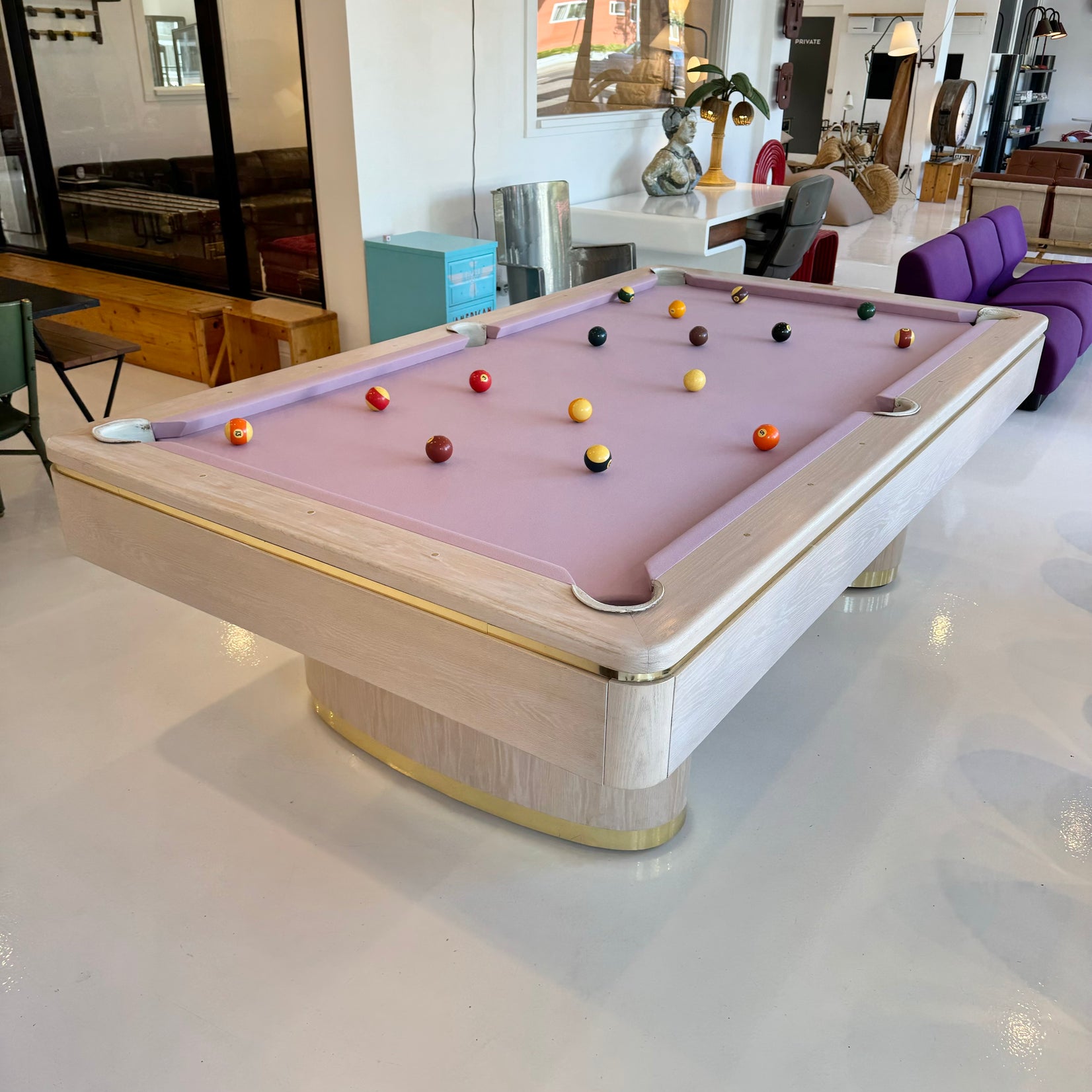 Oak and Brass Olhausen Pool Table, 1980s USA