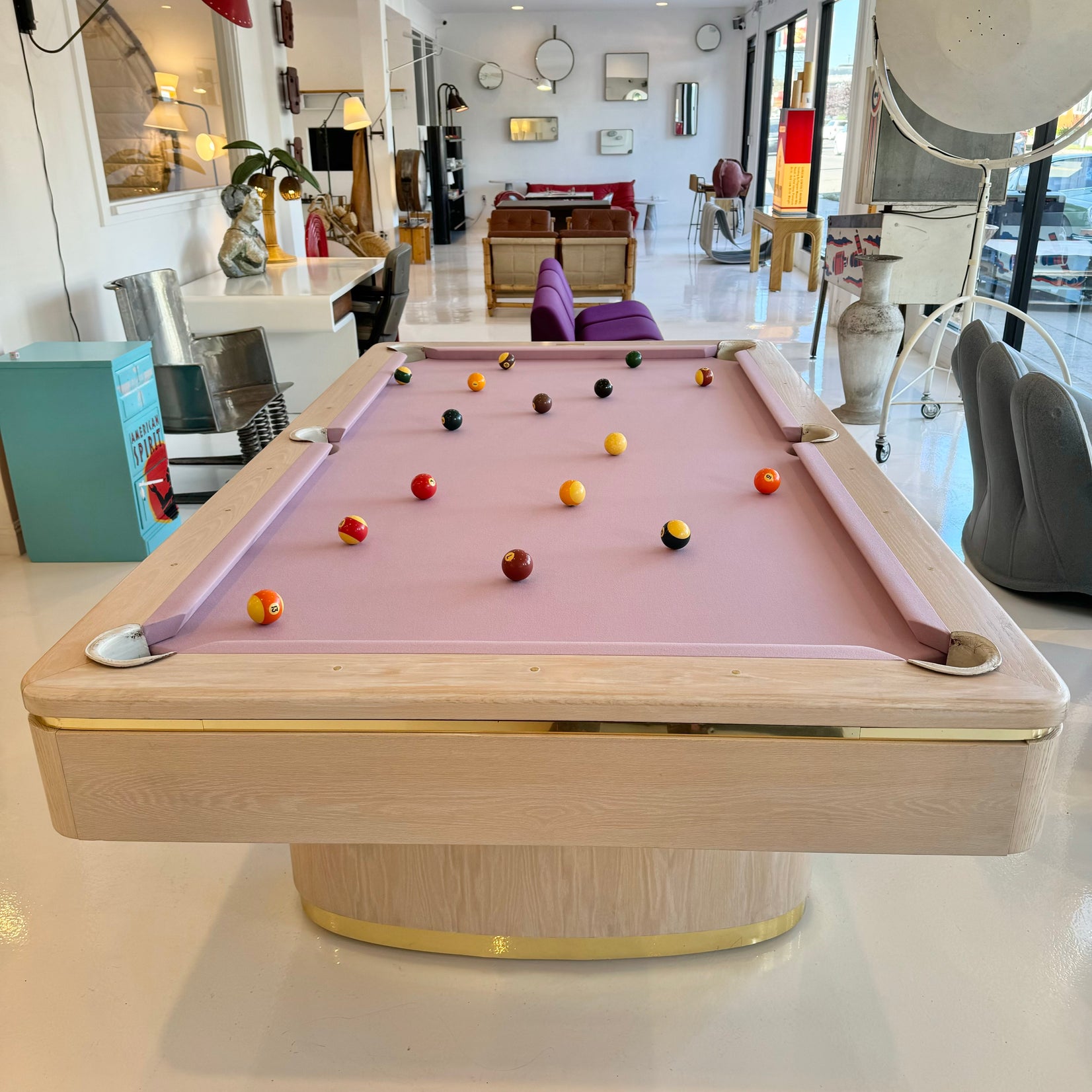 Oak and Brass Olhausen Pool Table, 1980s USA