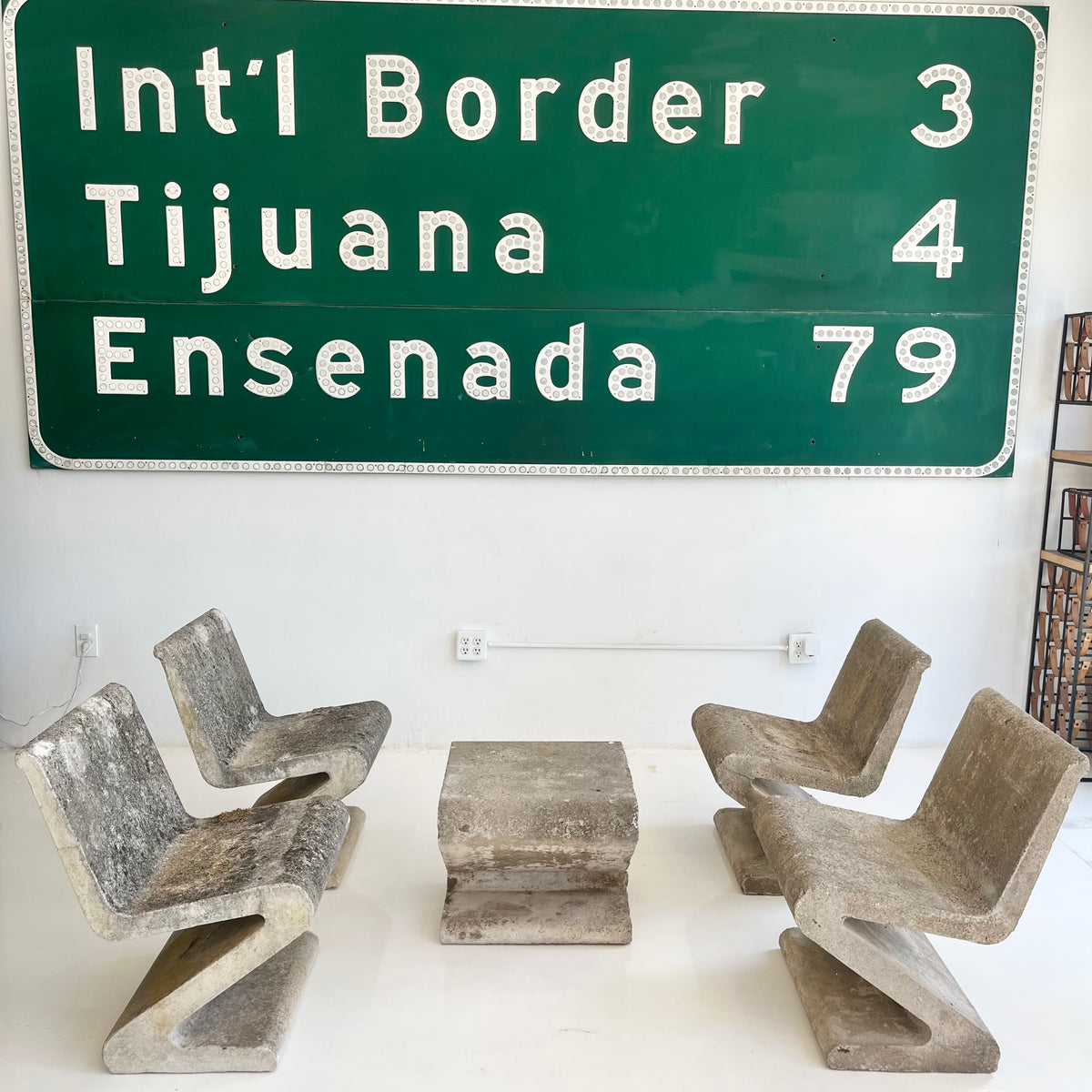 Sculptural Concrete Zig Zag Chairs and Table