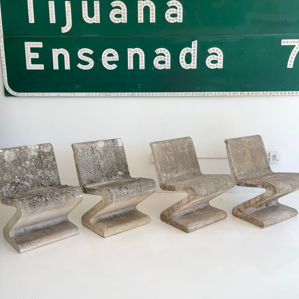Sculptural Concrete Zig Zag Chairs and Table