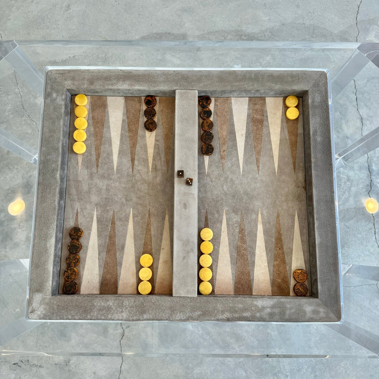Lucite and Suede Backgammon Table