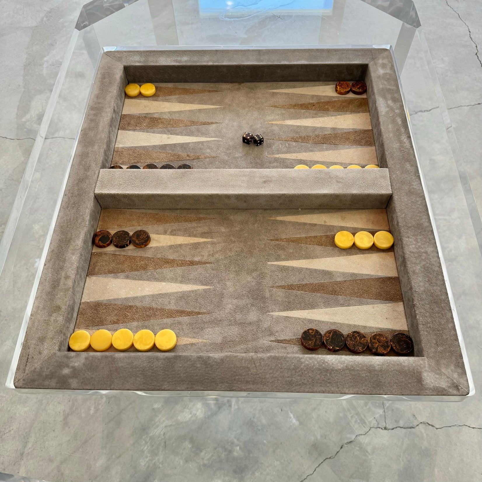 Lucite and Suede Backgammon Table