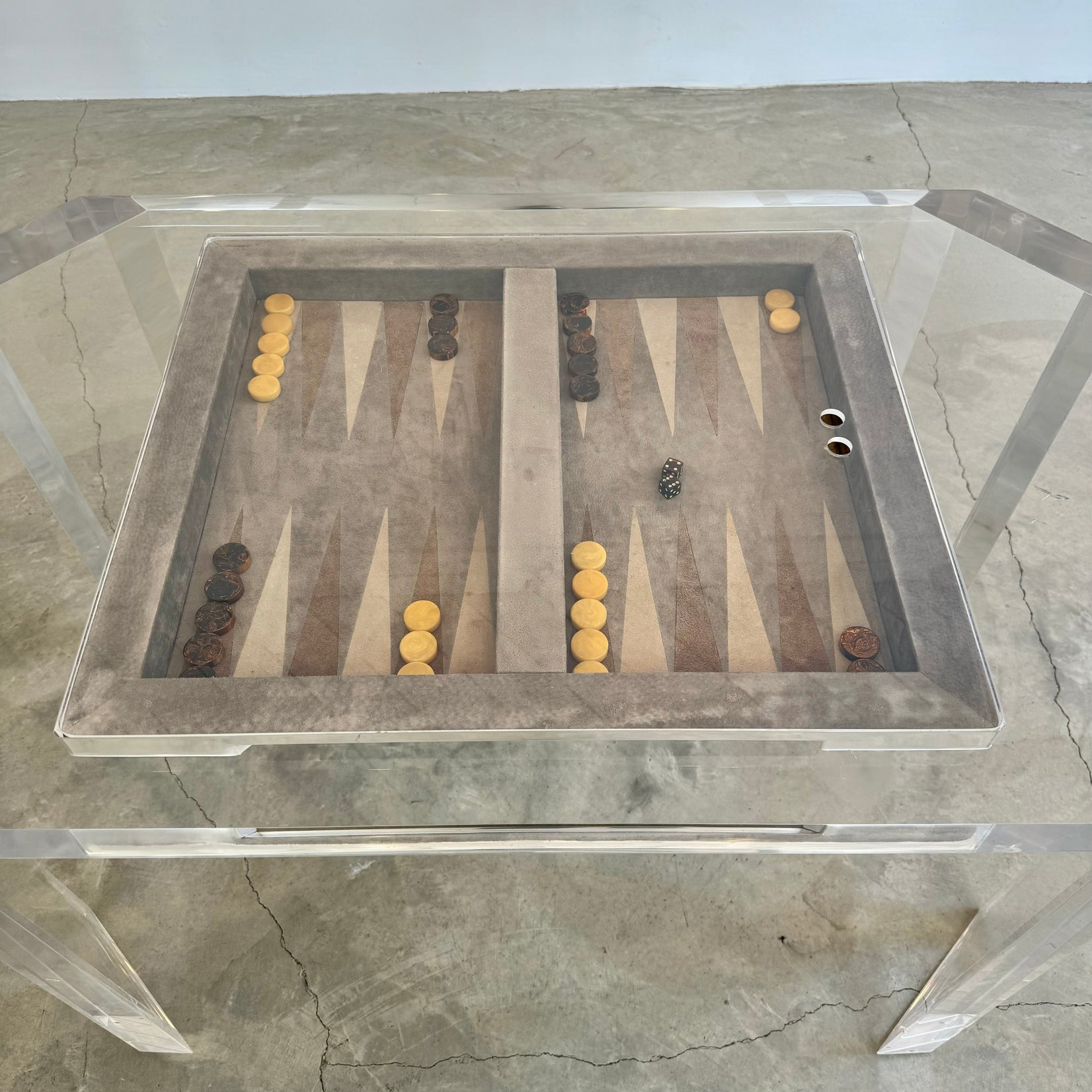 Lucite and Suede Backgammon Table