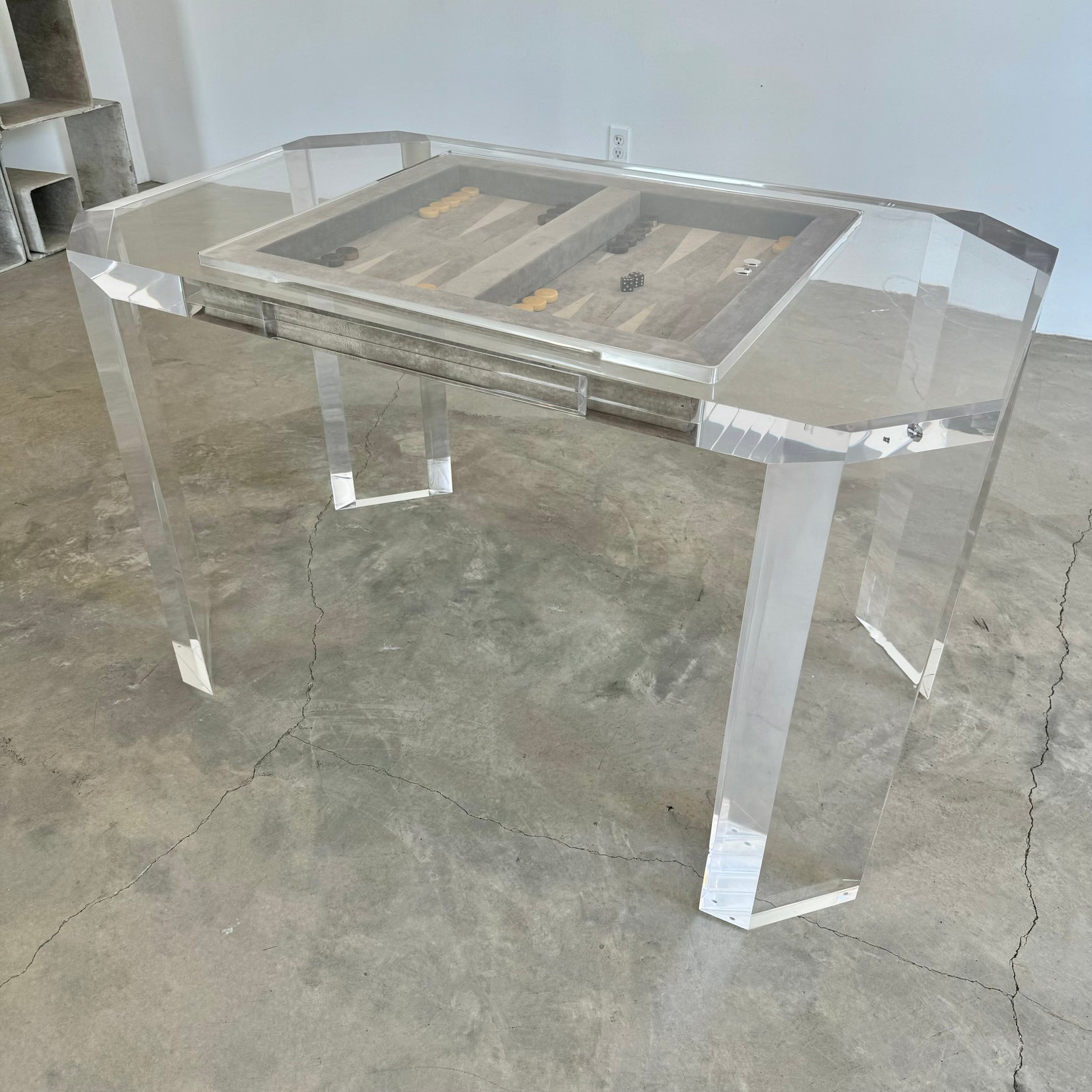 Lucite and Suede Backgammon Table