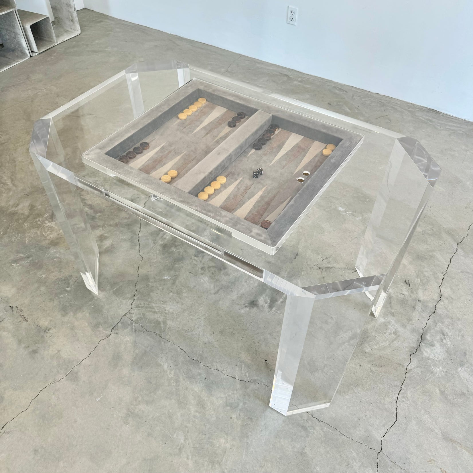 Lucite and Suede Backgammon Table