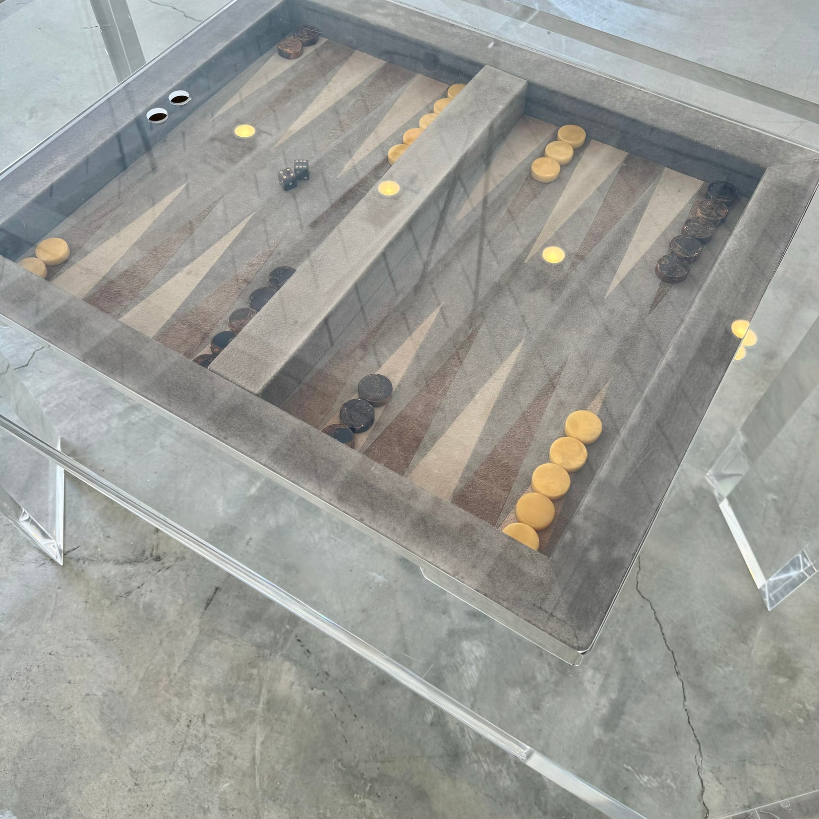 Lucite and Suede Backgammon Table