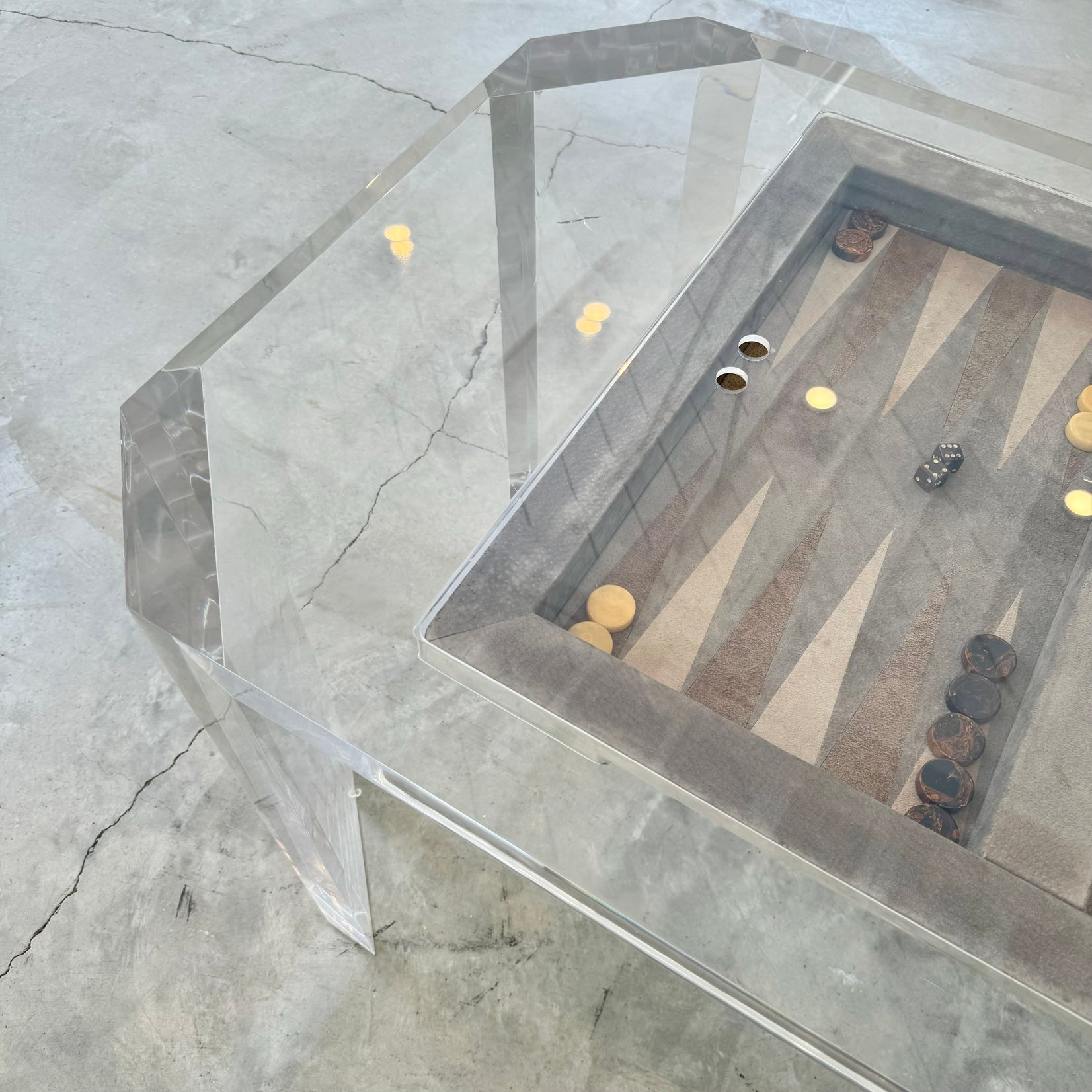 Lucite and Suede Backgammon Table