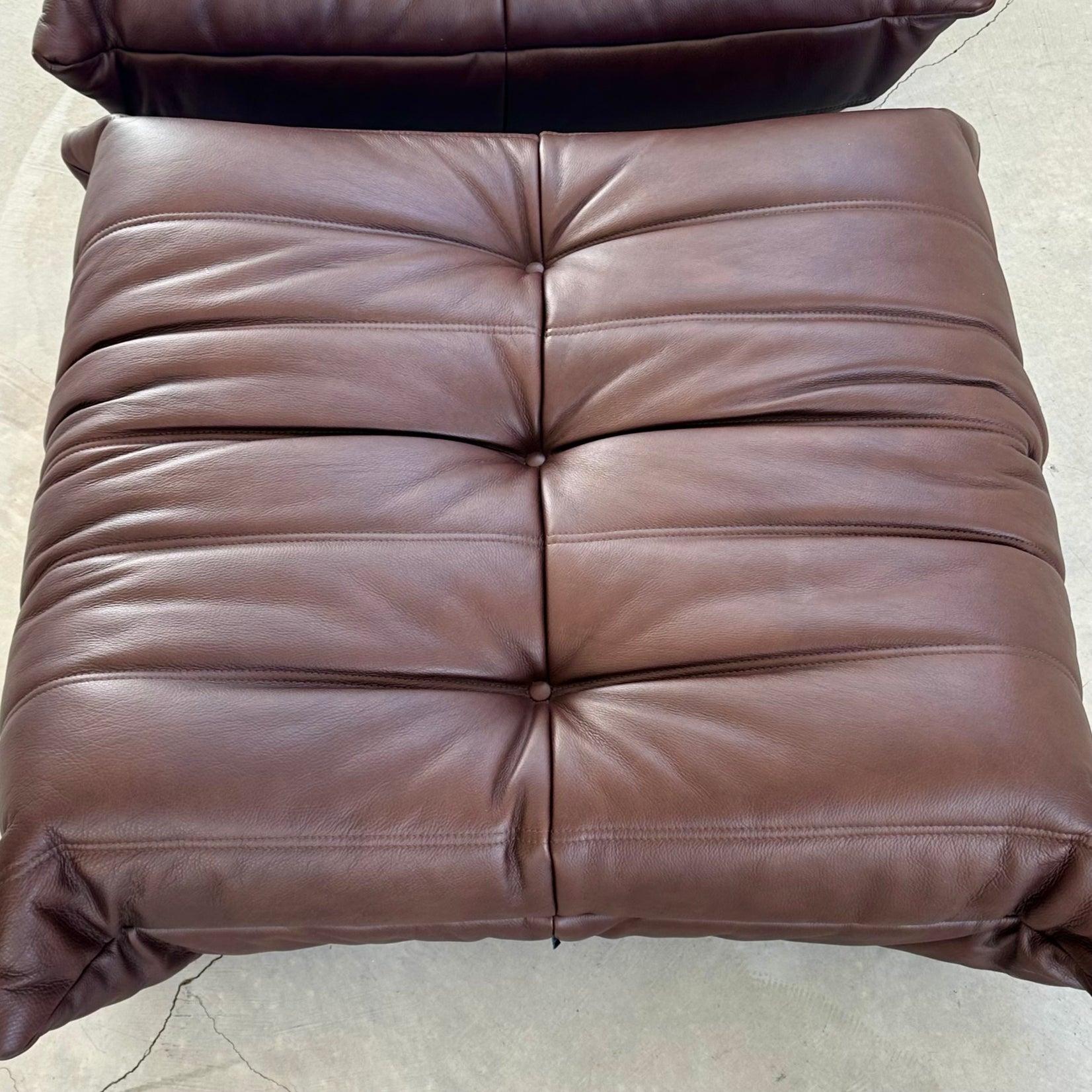 Brown Leather Fireside Togo and Matching Ottoman