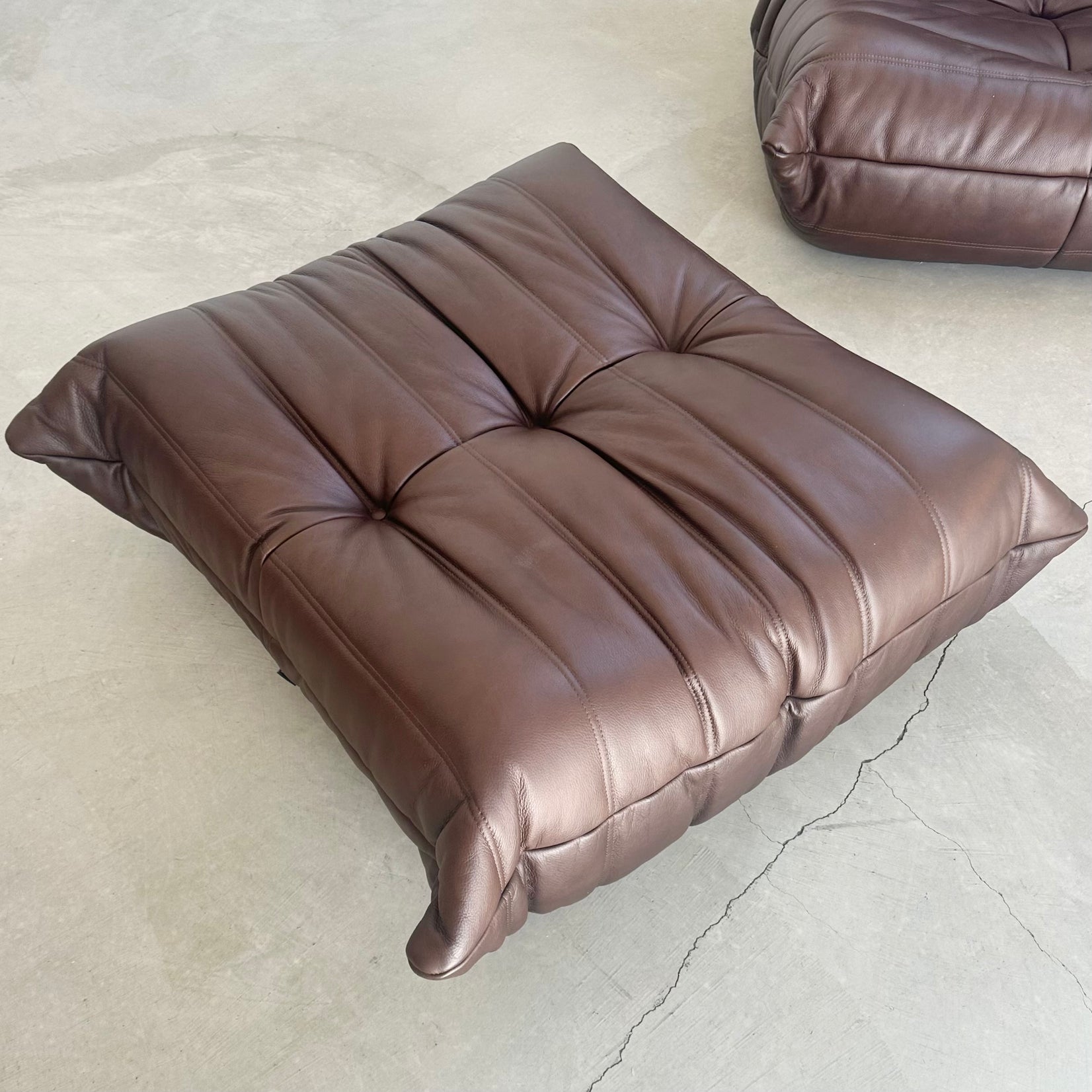 Brown Leather Fireside Togo and Matching Ottoman