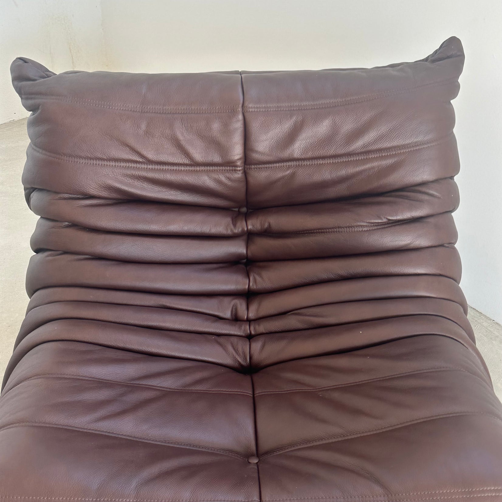 Brown Leather Fireside Togo and Matching Ottoman