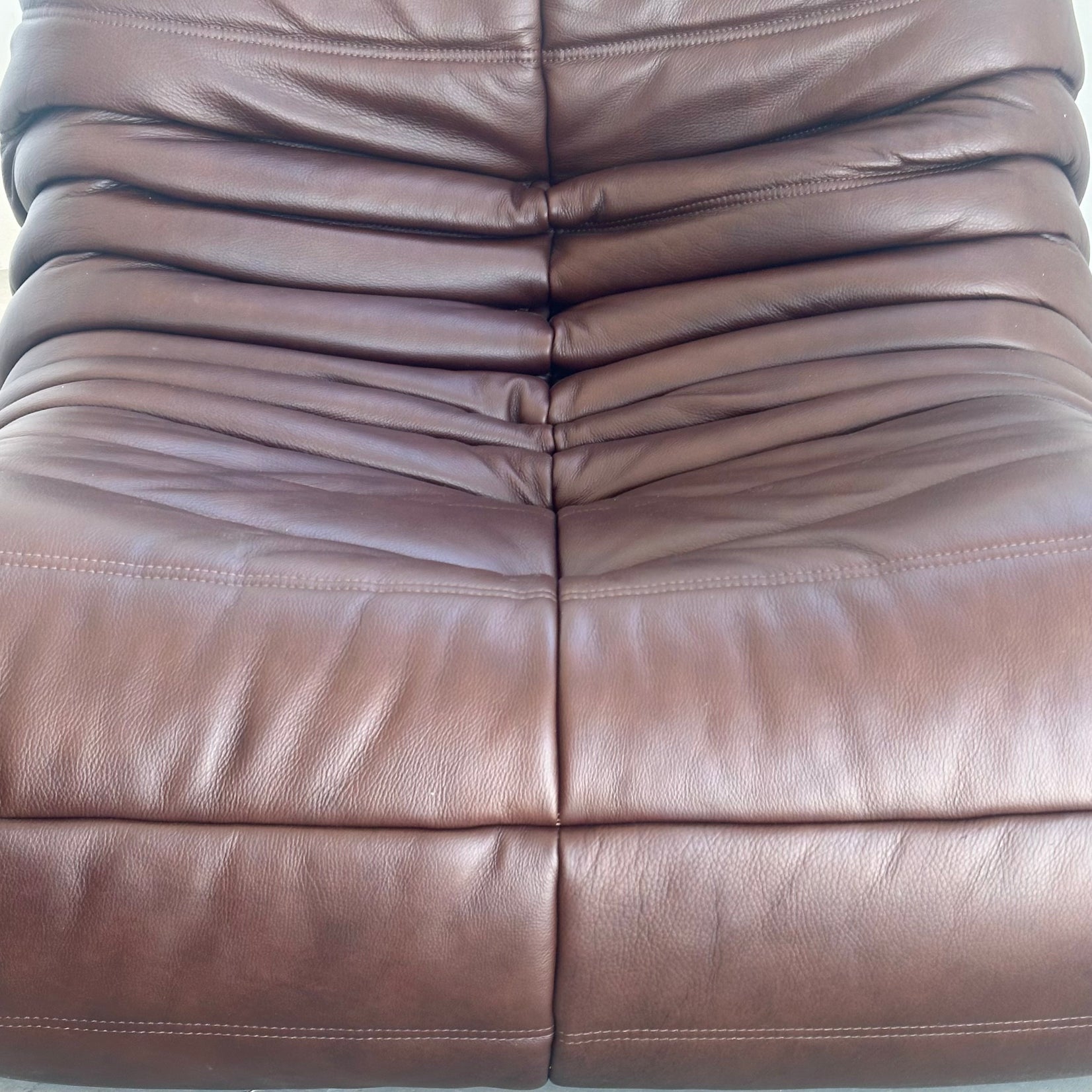 Brown Leather Fireside Togo and Matching Ottoman