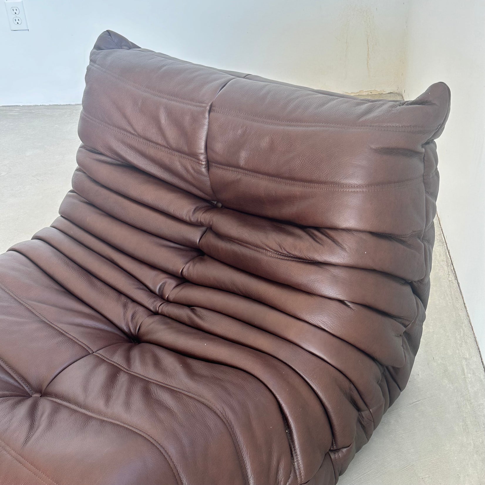 Brown Leather Fireside Togo and Matching Ottoman