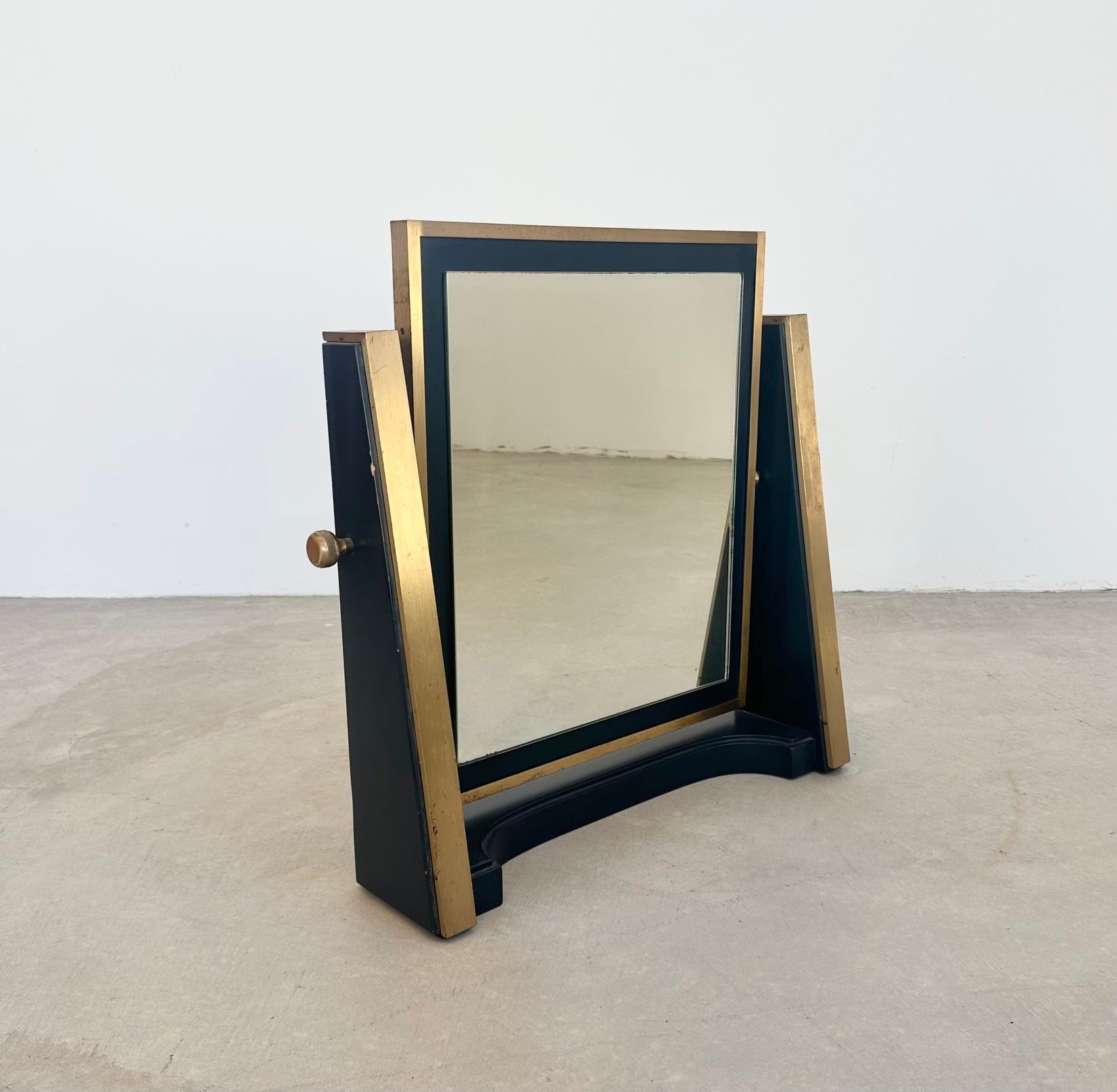 Italian Brass and Wood Table Mirror, 1950s Italy