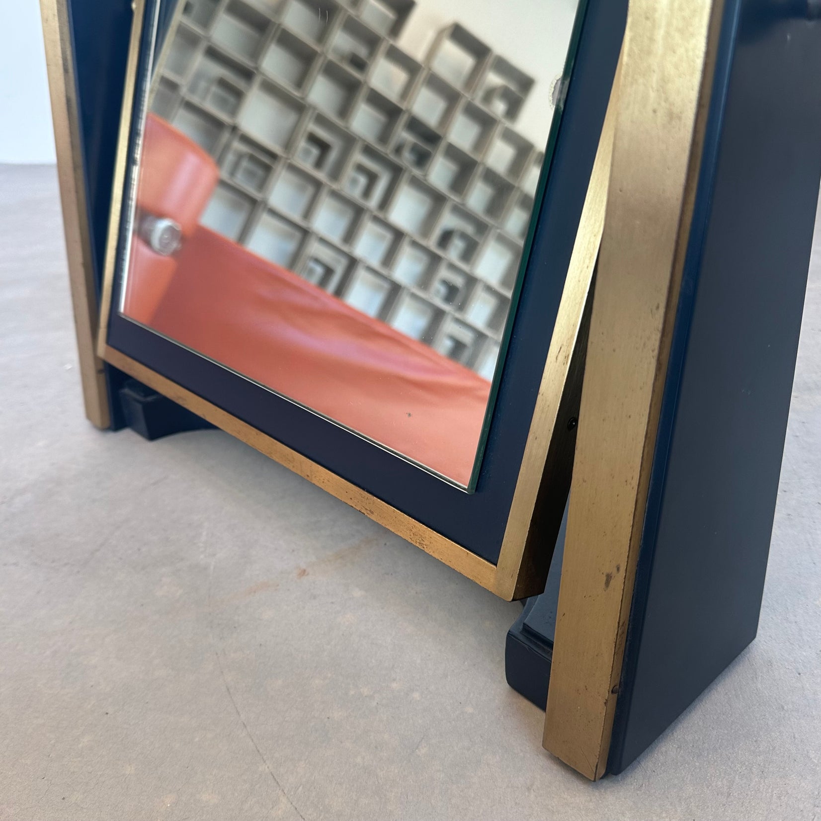 Italian Brass and Wood Table Mirror, 1950s Italy