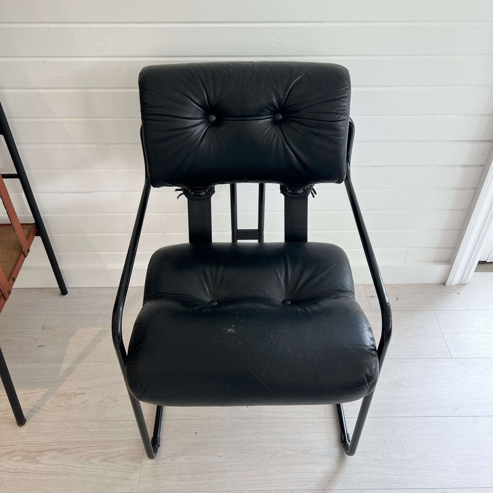 Set of 6 Black Leather Tucroma Dining Chairs