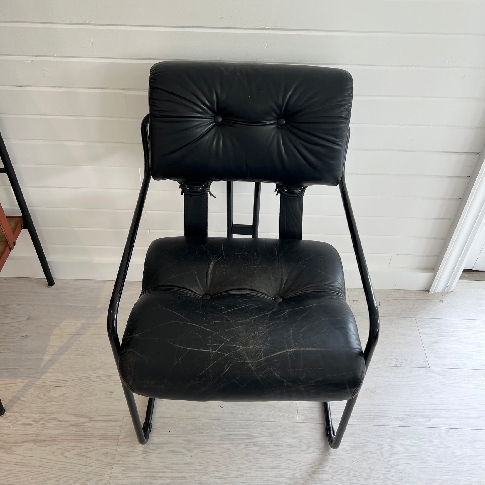 Set of 6 Black Leather Tucroma Dining Chairs