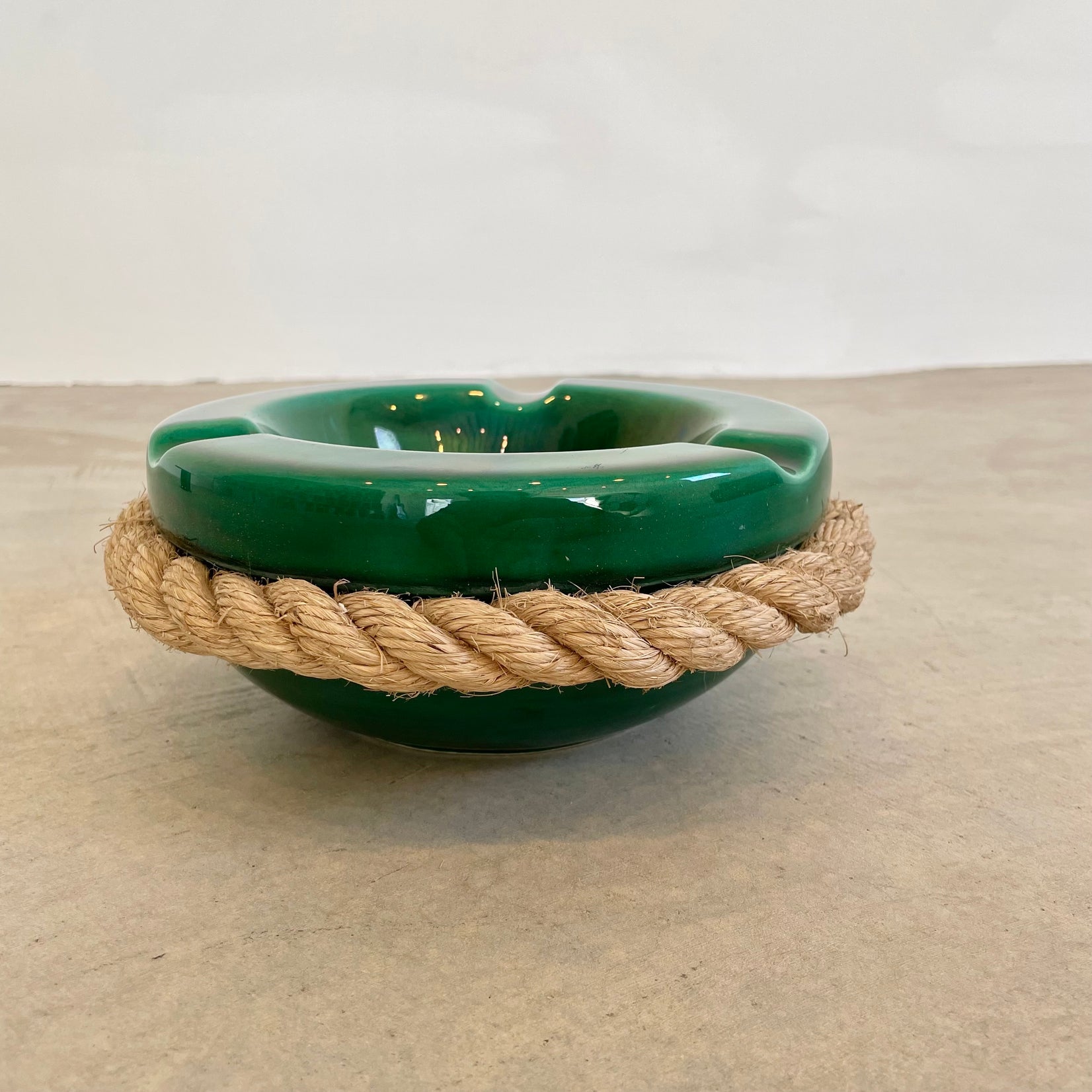 Audoux Minet Style Green Ceramic Ashtray with Rope, 1970s France