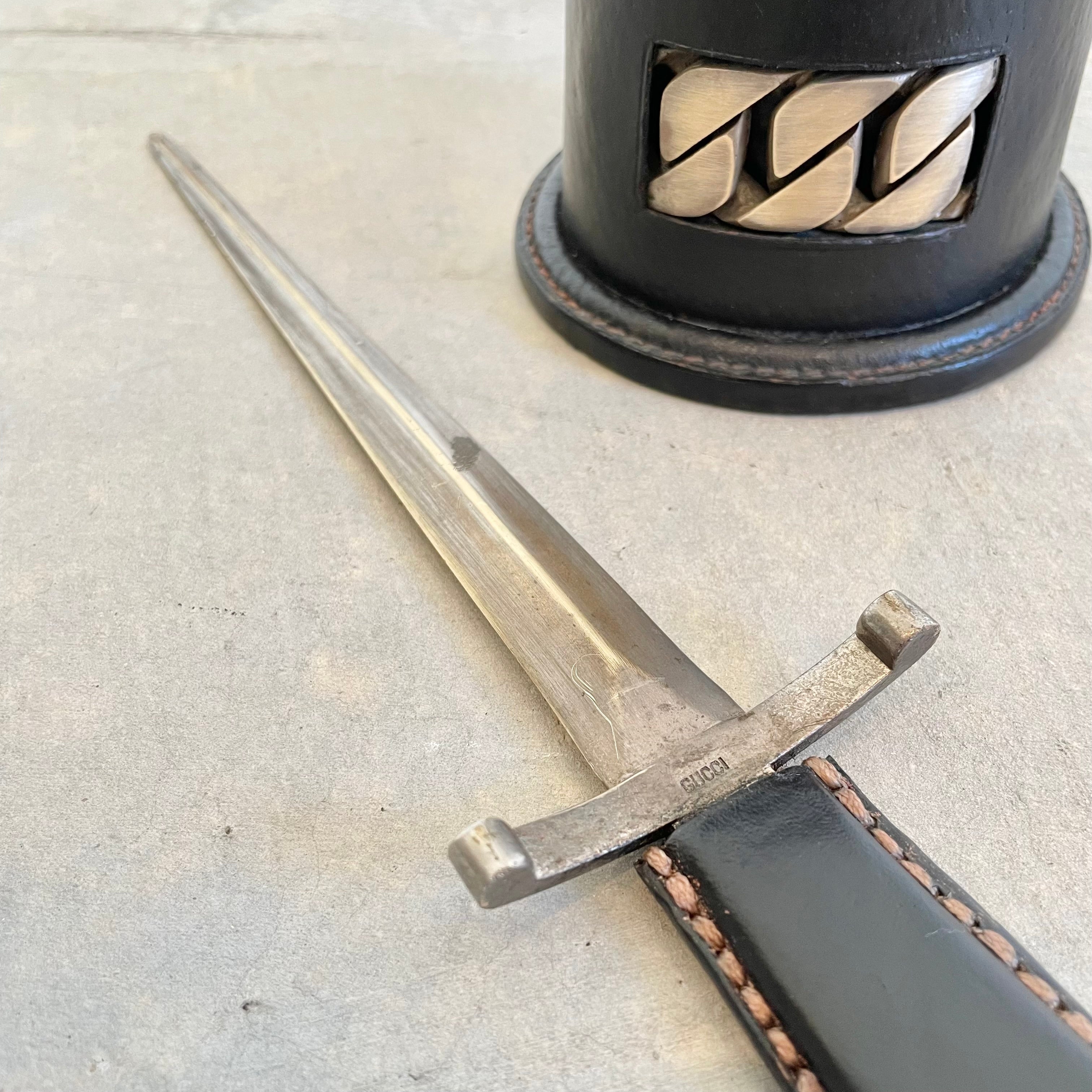 Gucci Letter Opener and Pen Holder in Leather, 1960s Italy