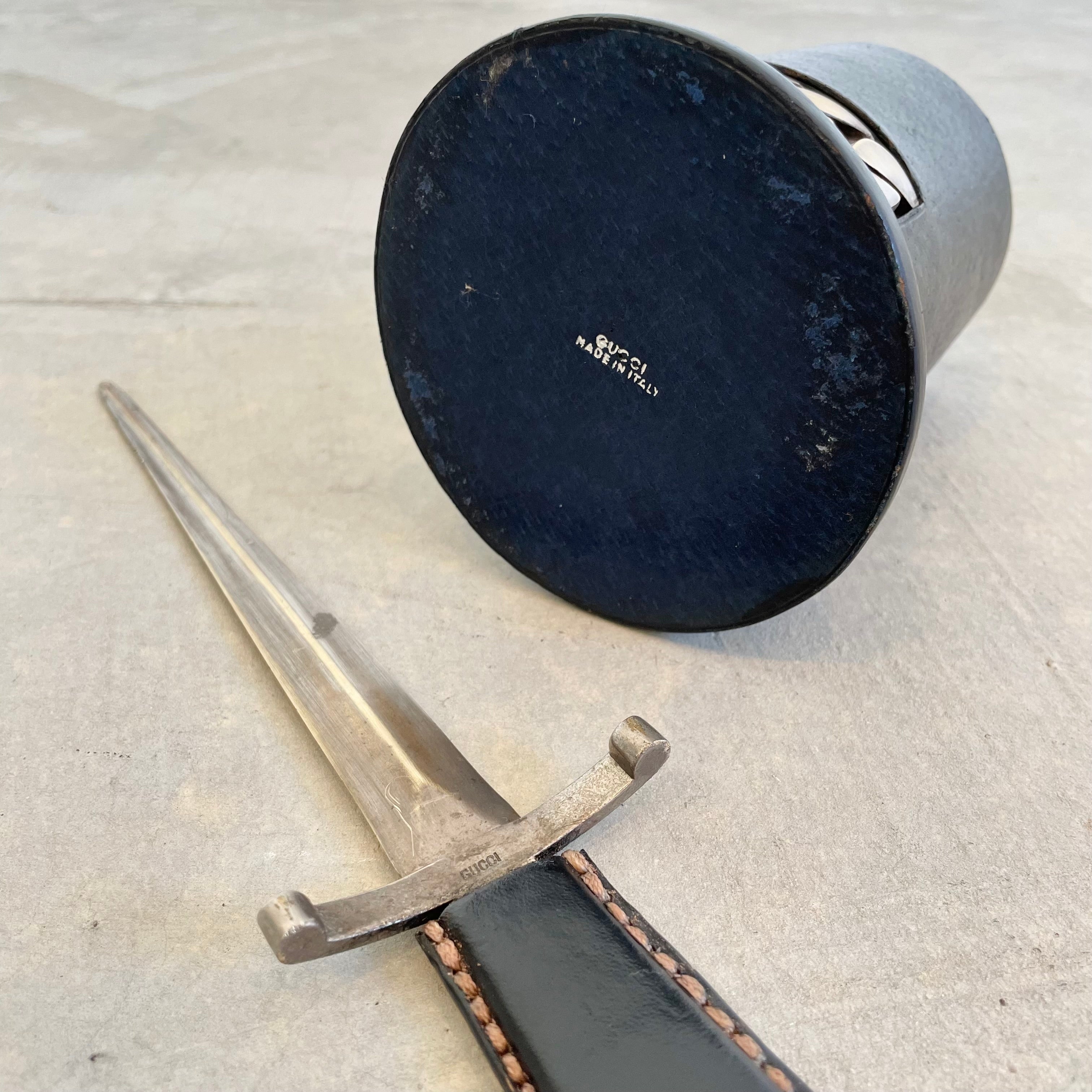 Gucci Letter Opener and Pen Holder in Leather, 1960s Italy