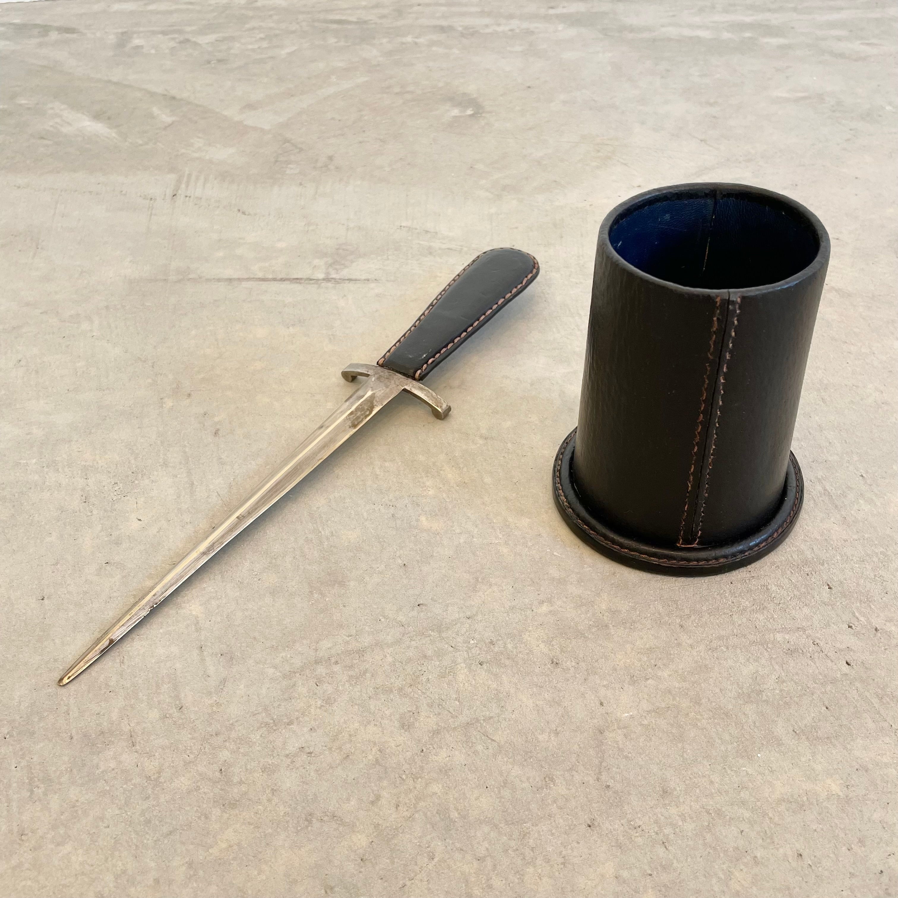 Gucci Letter Opener and Pen Holder in Leather, 1960s Italy