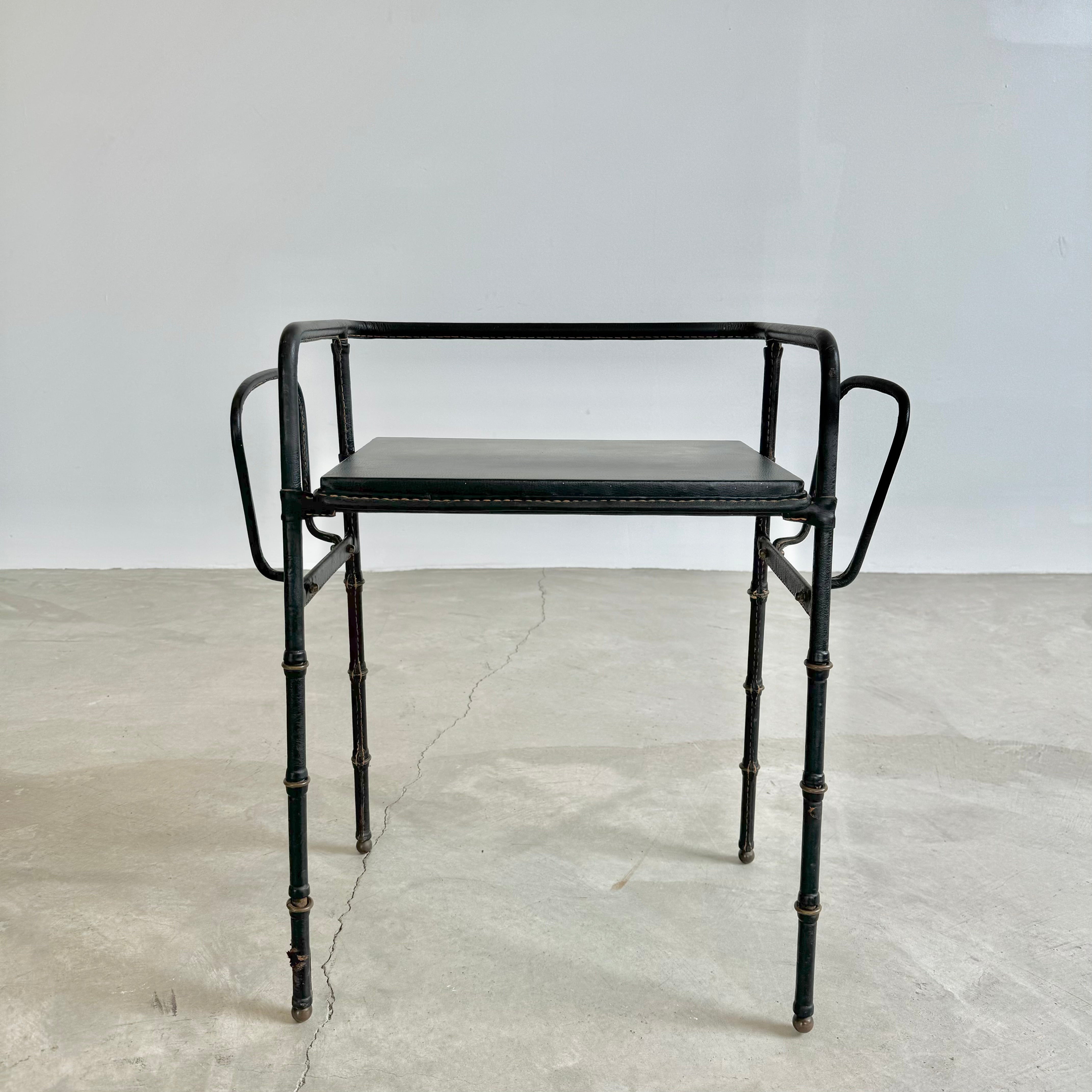 90s ビンテージ ADAL メタルフレーム チェア ブラック ポストモダン Jacques Adnet Leather Side Table with Magazine Racks, 1950s France