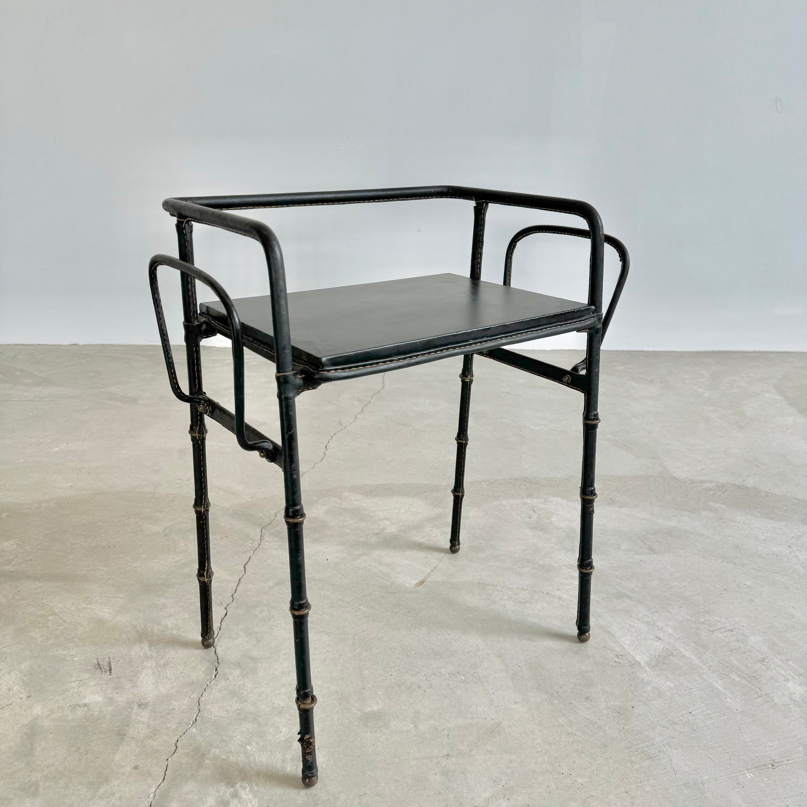 Jacques Adnet Leather Side Table with Magazine Racks, 1950s France