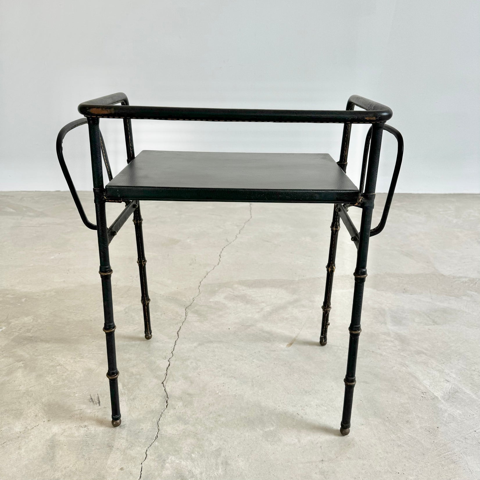 Jacques Adnet Leather Side Table with Magazine Racks, 1950s France