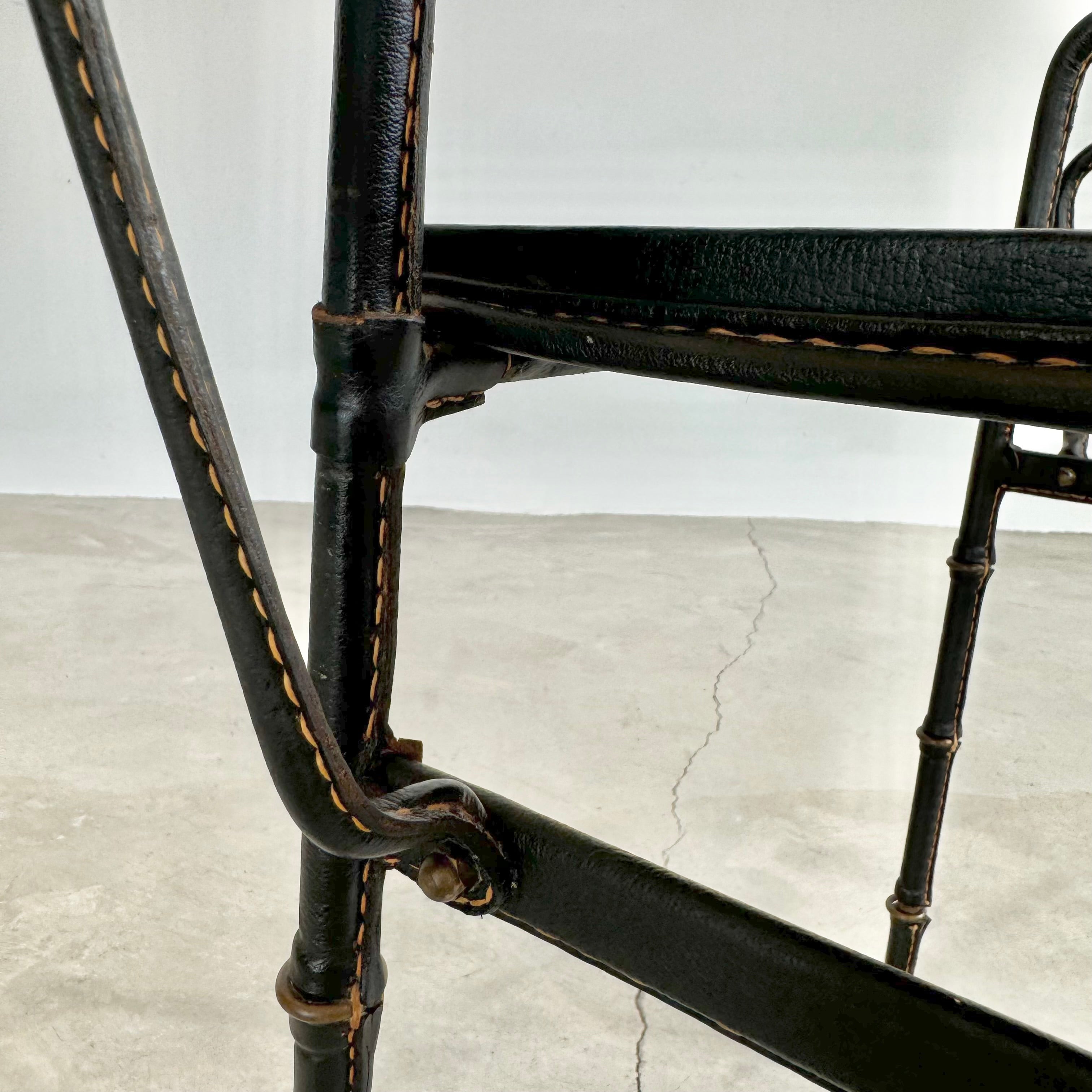 Jacques Adnet Leather Side Table with Magazine Racks, 1950s France