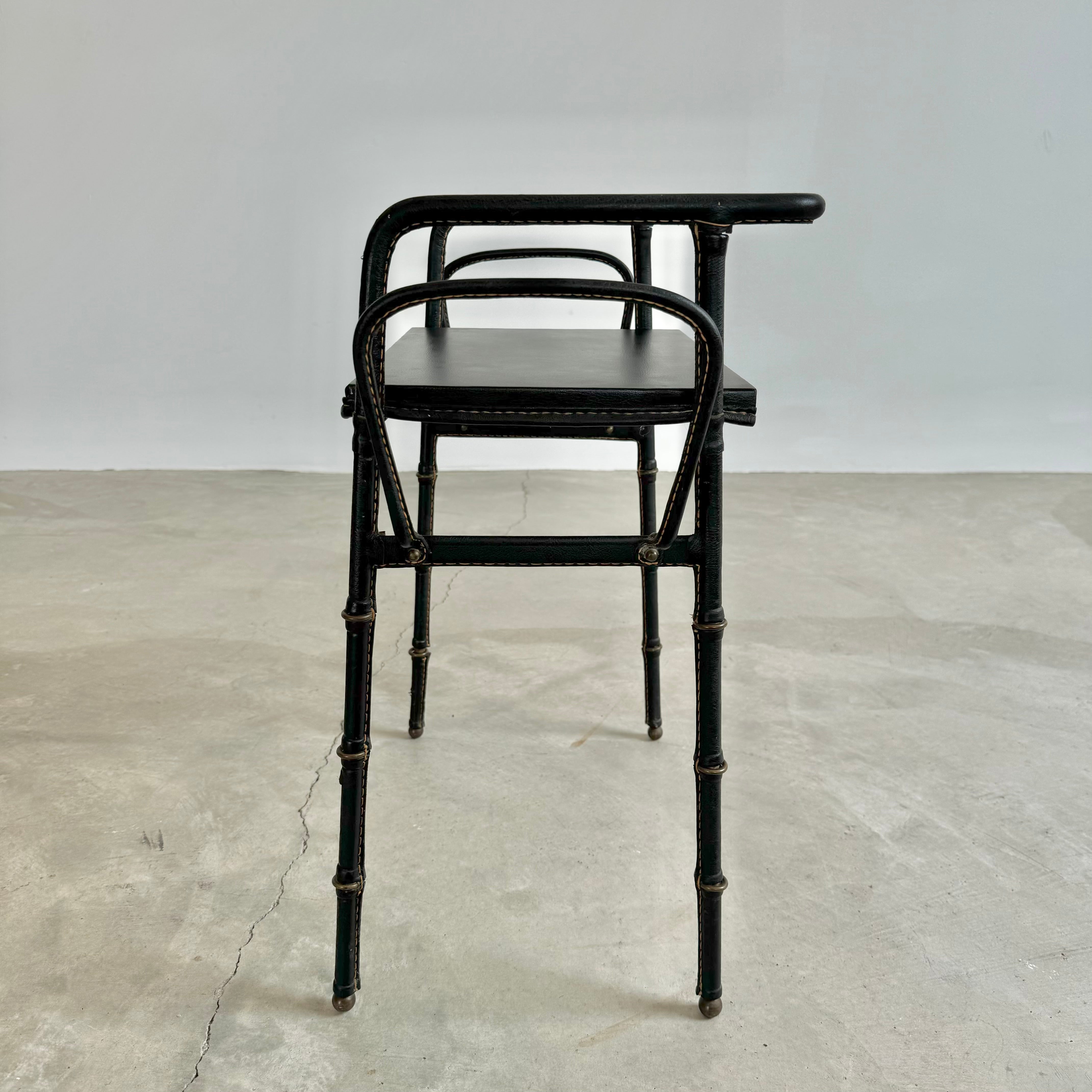 Jacques Adnet Leather Side Table with Magazine Racks, 1950s France