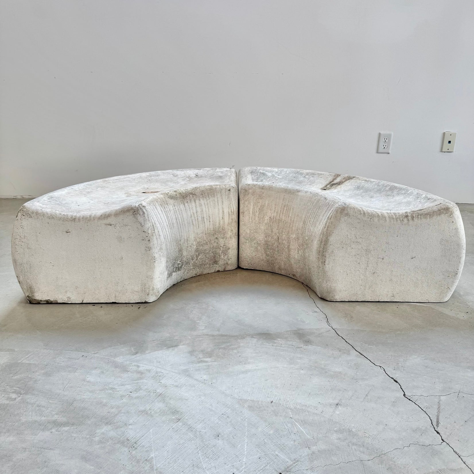 Pair of Curved Concrete Benches