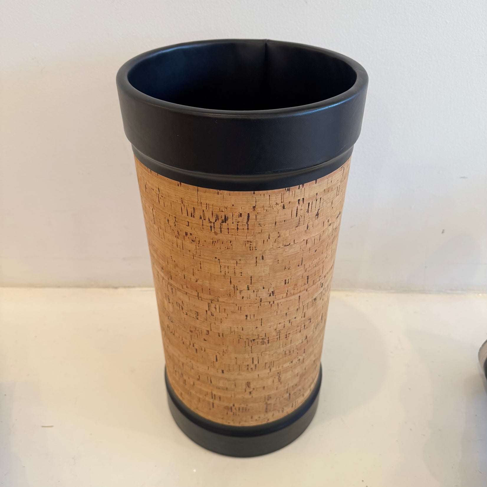 Cork and Leather Waste Basket/ Umbrella Holder