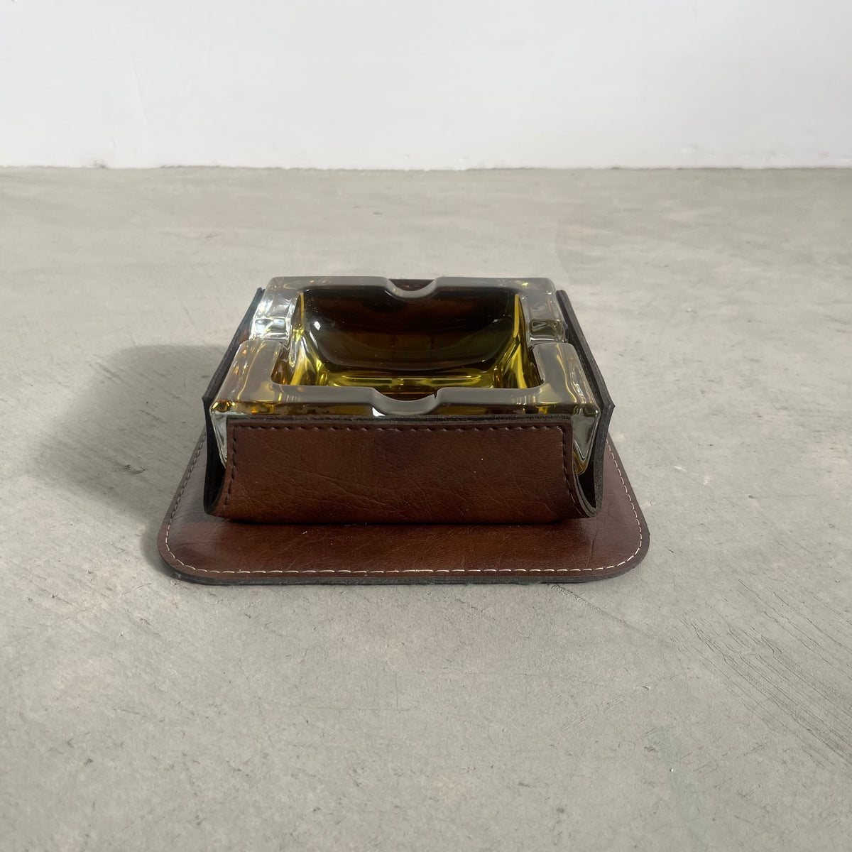 Leather and Amber Glass Ashtray
