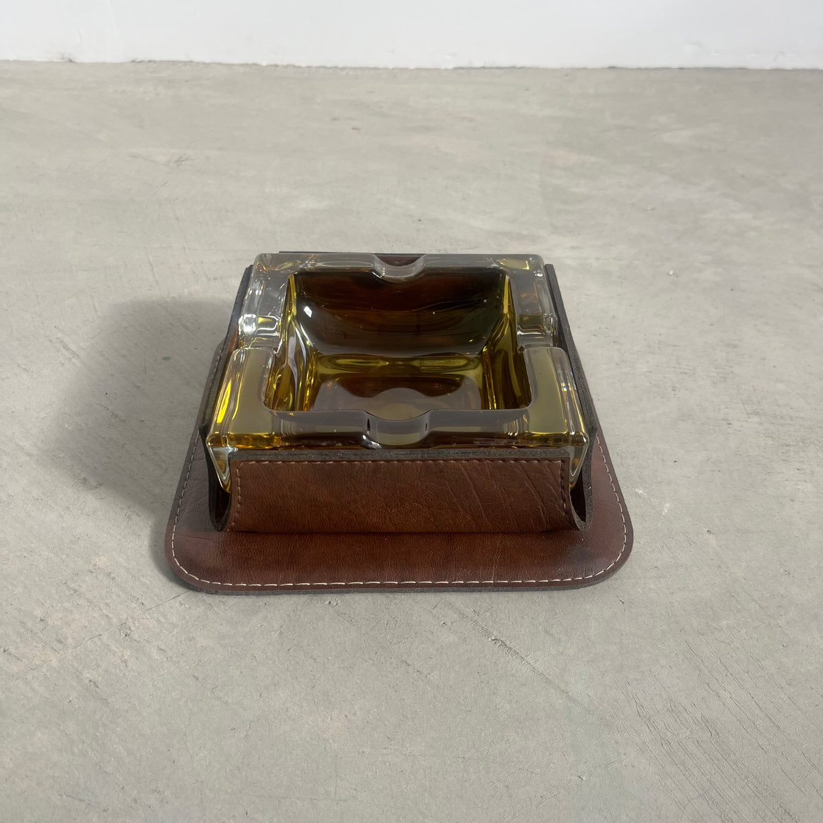 Leather and Amber Glass Ashtray