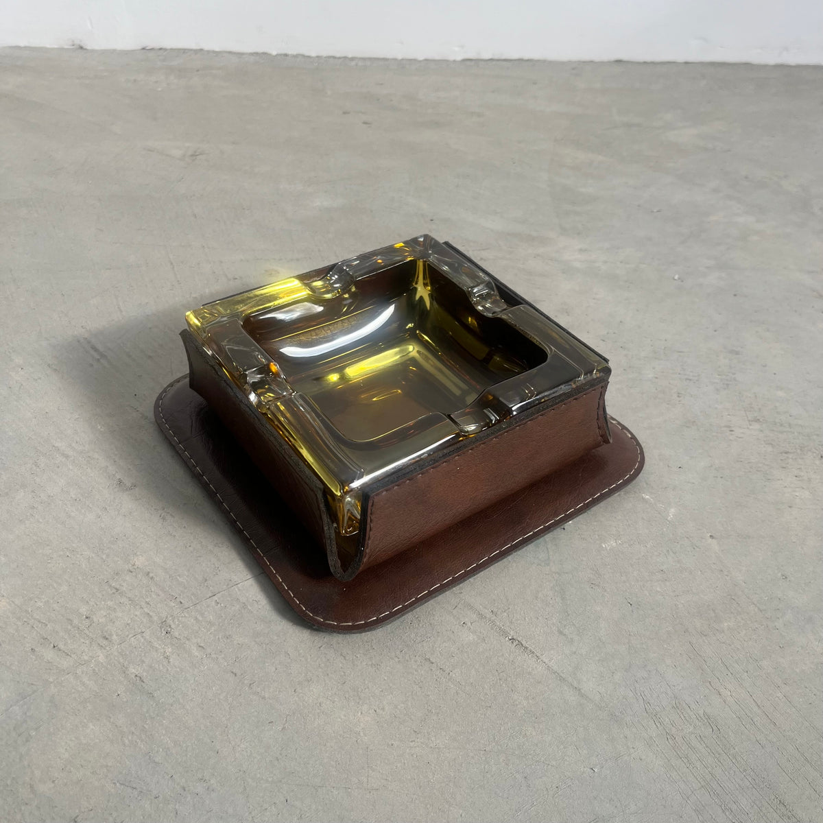 Leather and Amber Glass Ashtray