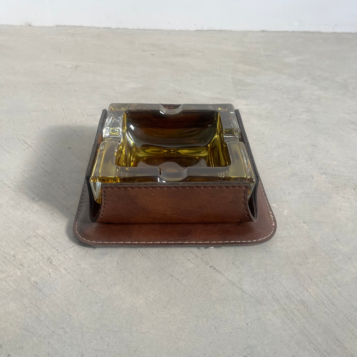 Leather and Amber Glass Ashtray