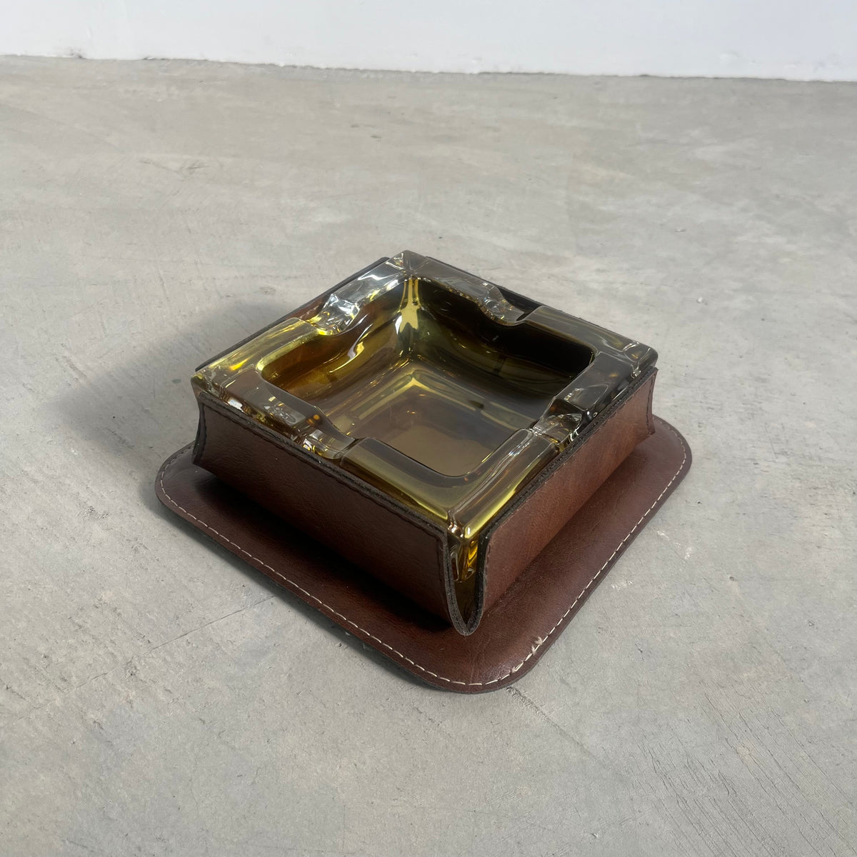 Leather and Amber Glass Ashtray