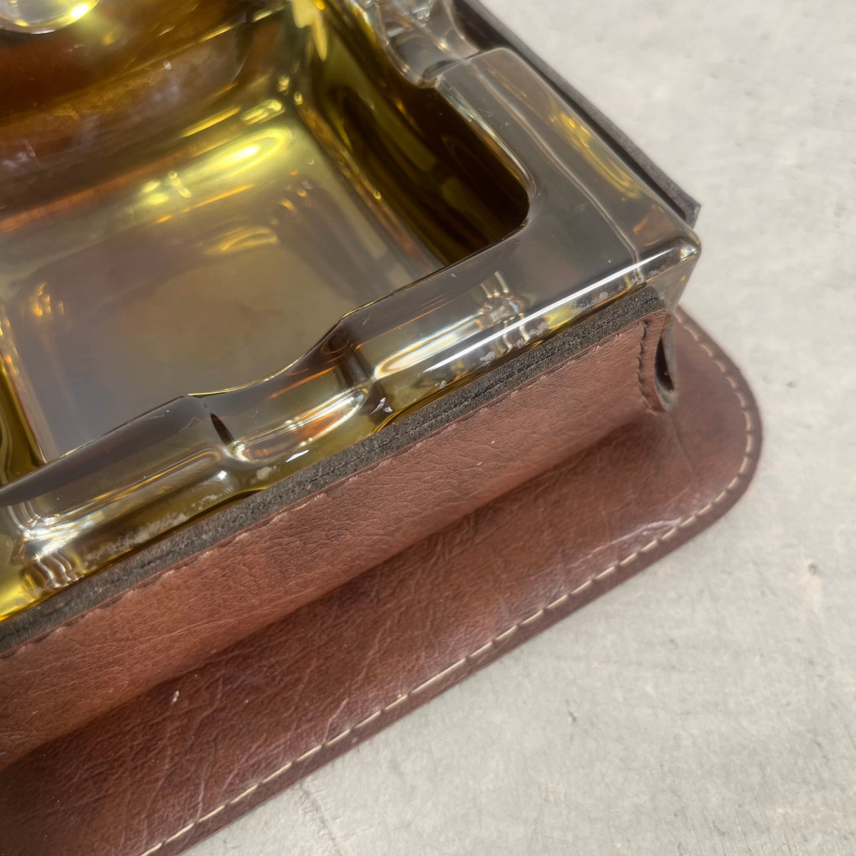 Leather and Amber Glass Ashtray