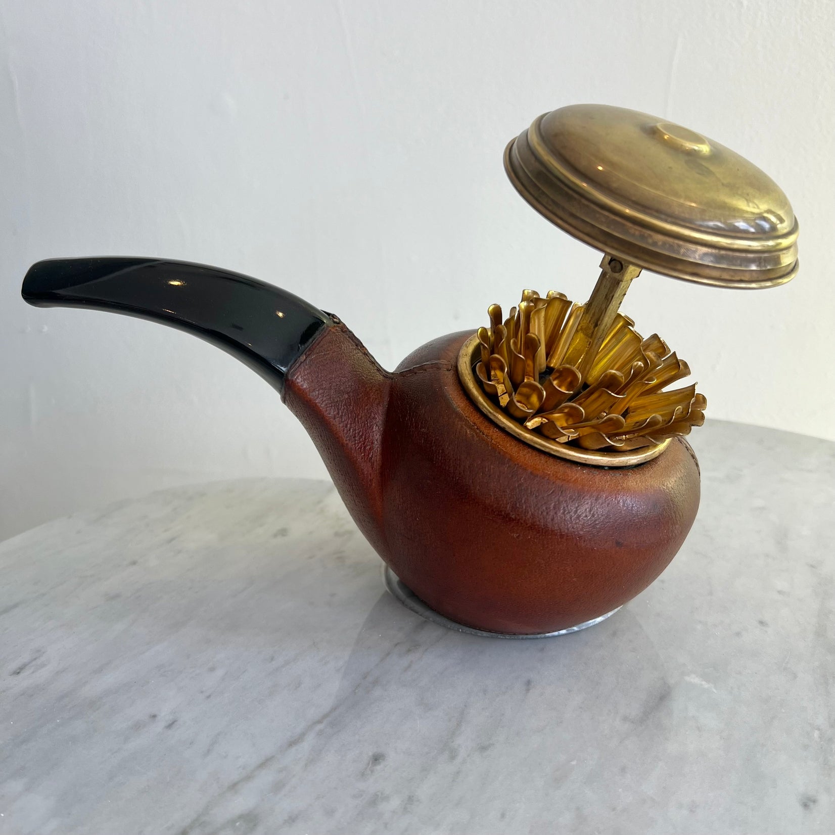 Longchamp Leather Pipe Cigarette Dispenser, 1960s France