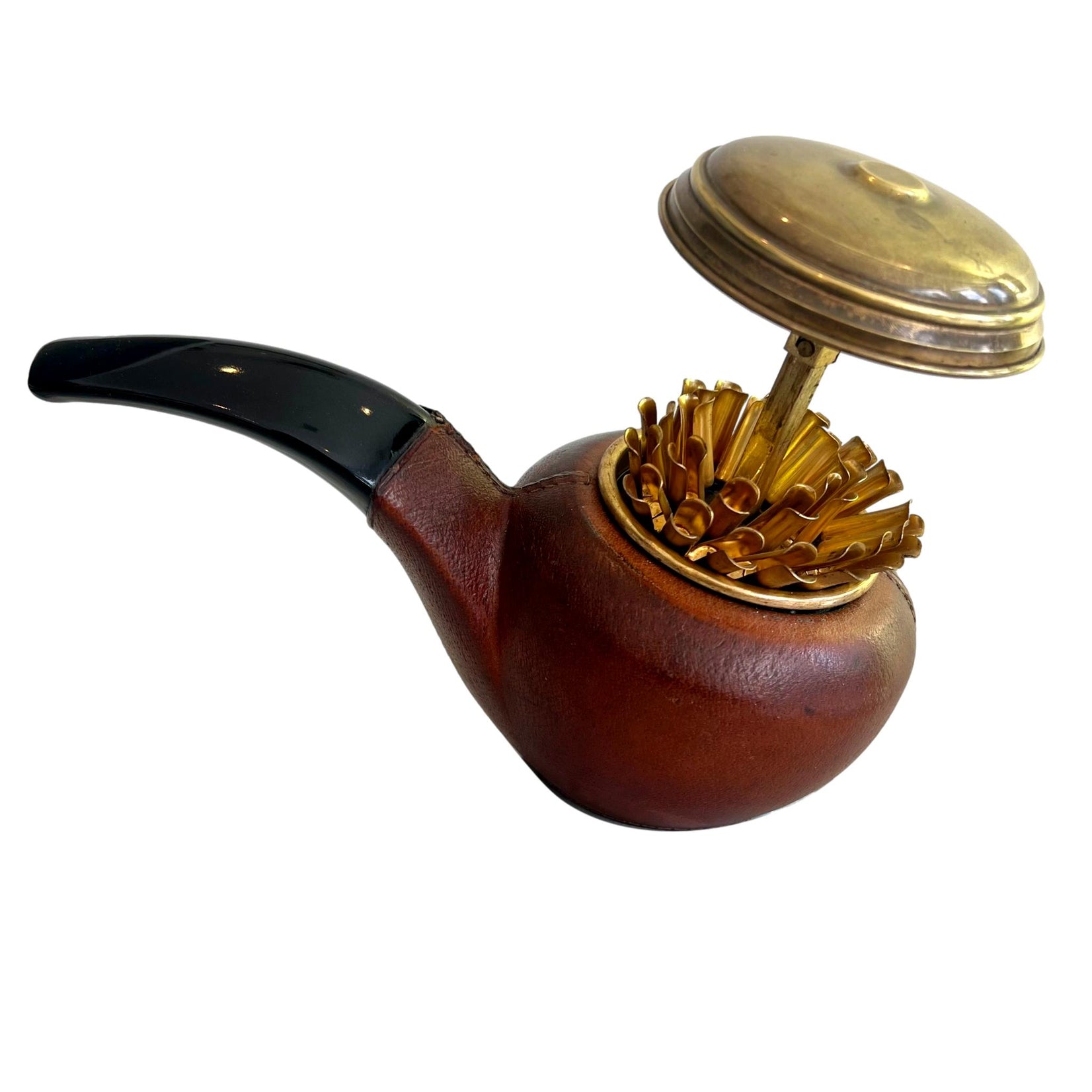 Longchamp Leather Pipe Cigarette Dispenser, 1960s France