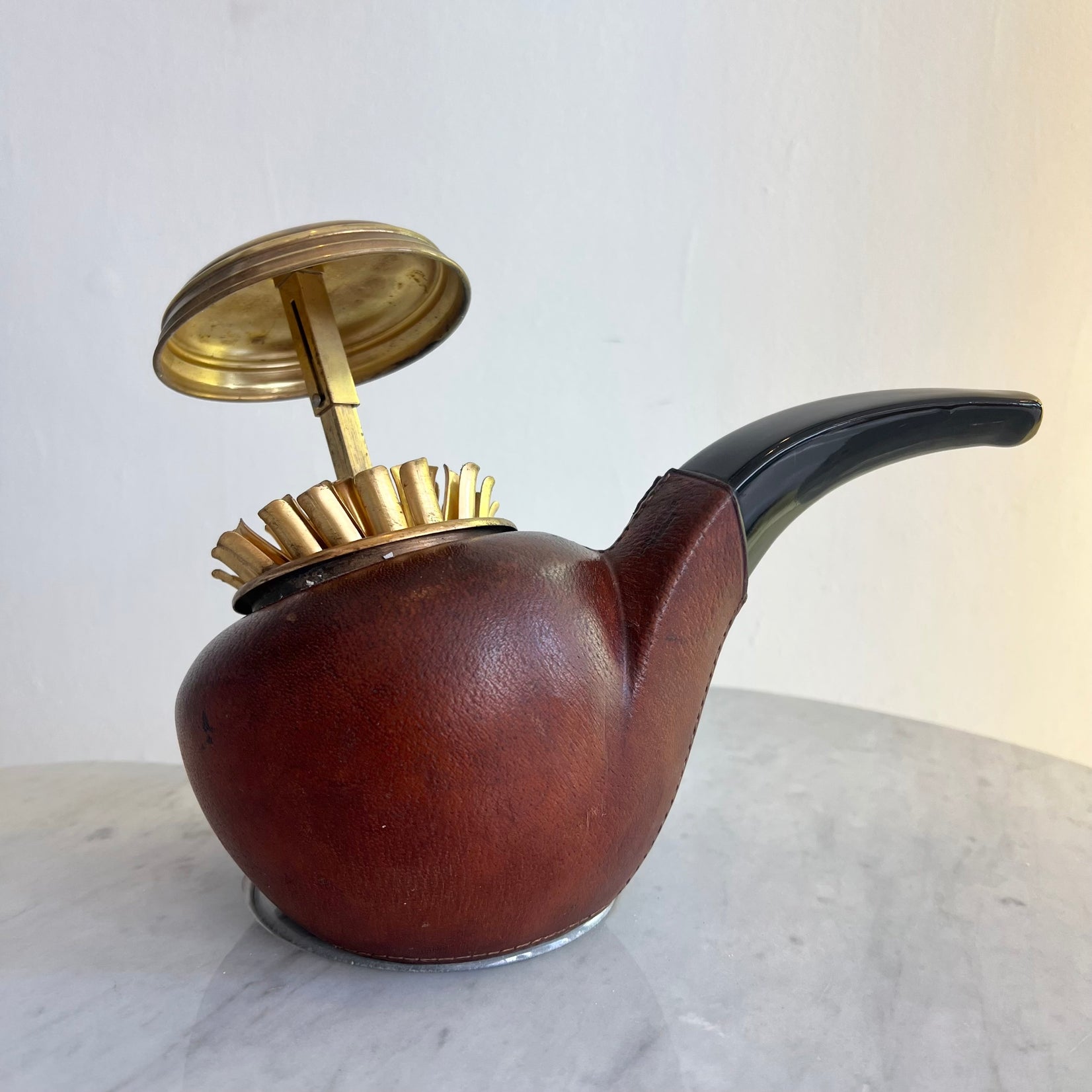 Longchamp Leather Pipe Cigarette Dispenser, 1960s France