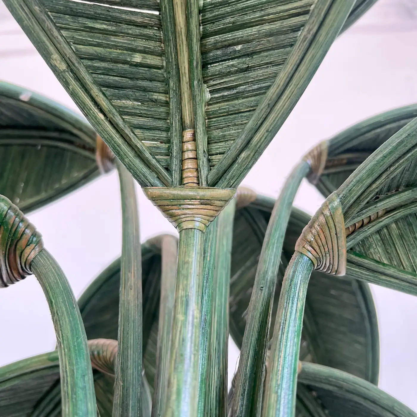 Rattan and Wicker Palm Tree Floor Lamp, 1970s, United States