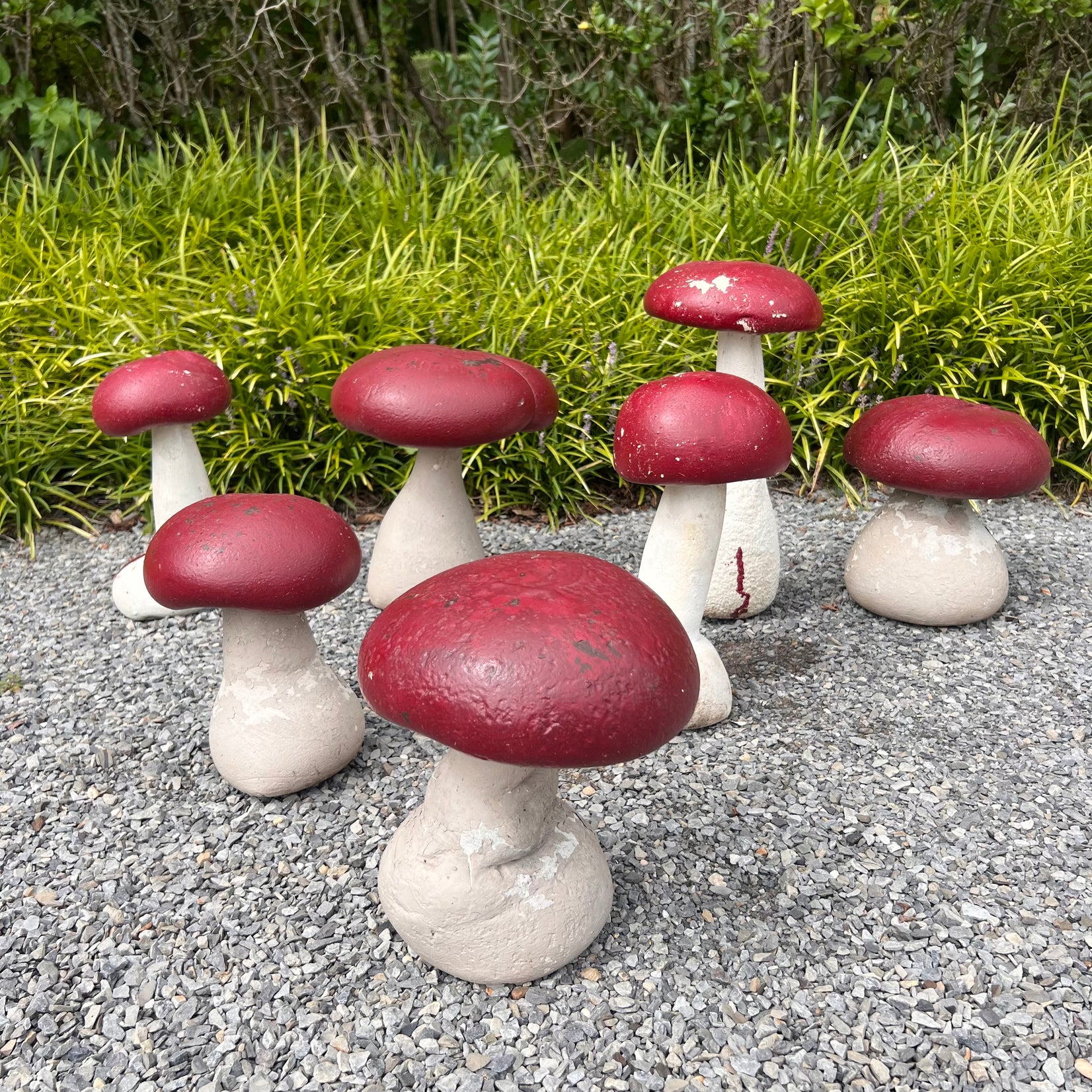 Set of 7 Concrete Garden Mushrooms, 1950s France