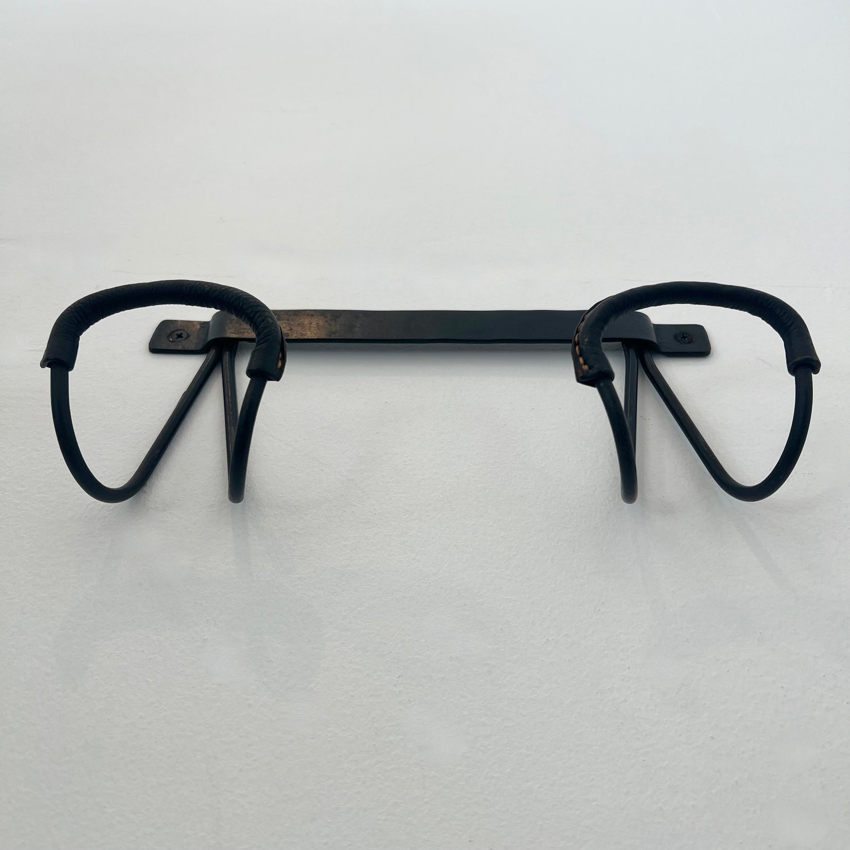Black Leather Coat Rack by Jacques Adnet, 1950s France