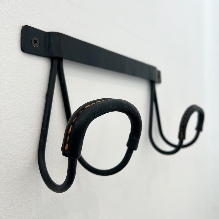Black Leather Coat Rack by Jacques Adnet, 1950s France
