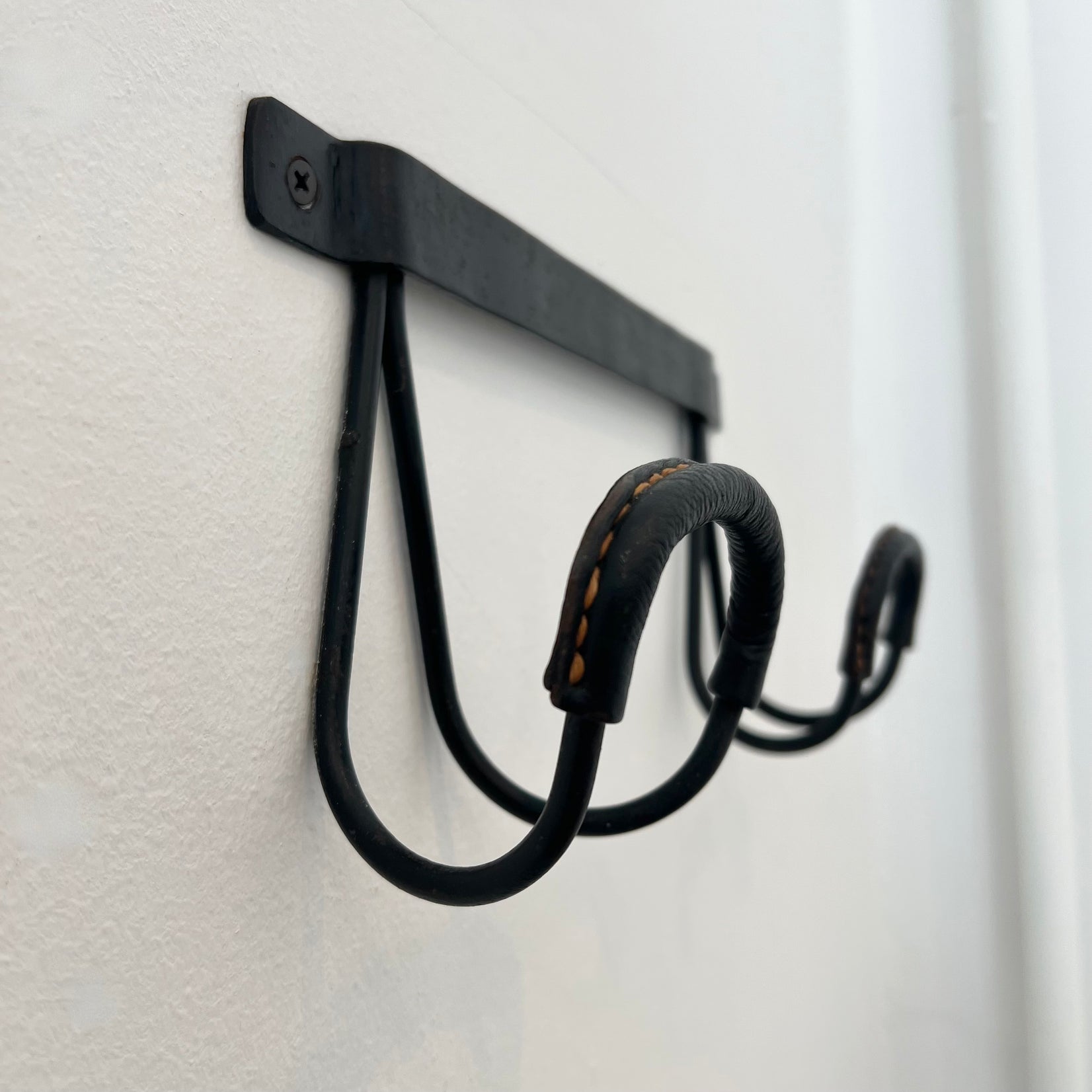 Black Leather Coat Rack by Jacques Adnet, 1950s France