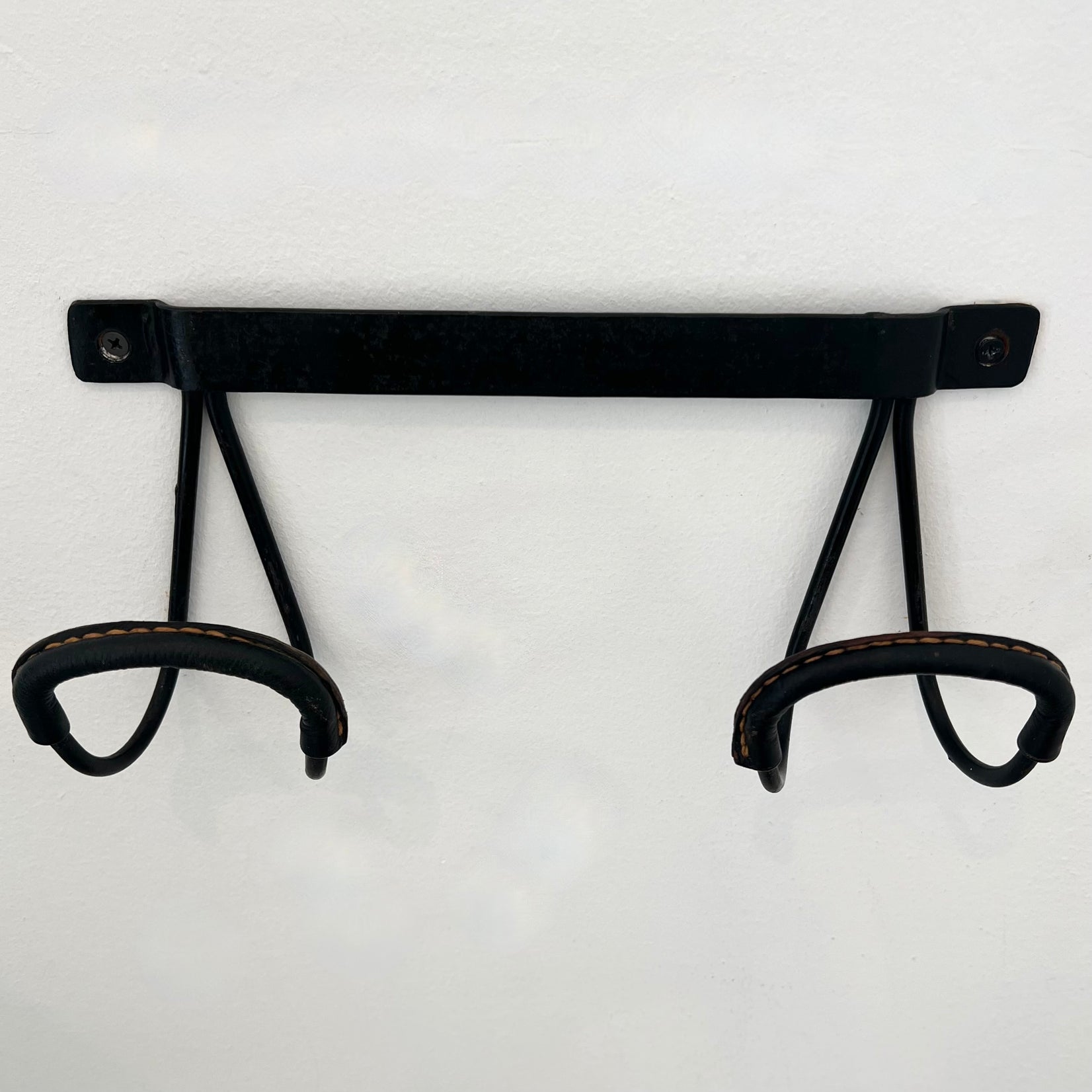 Black Leather Coat Rack by Jacques Adnet, 1950s France