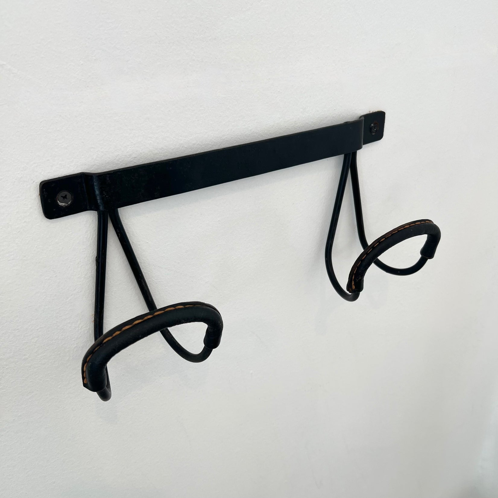 Black Leather Coat Rack by Jacques Adnet, 1950s France