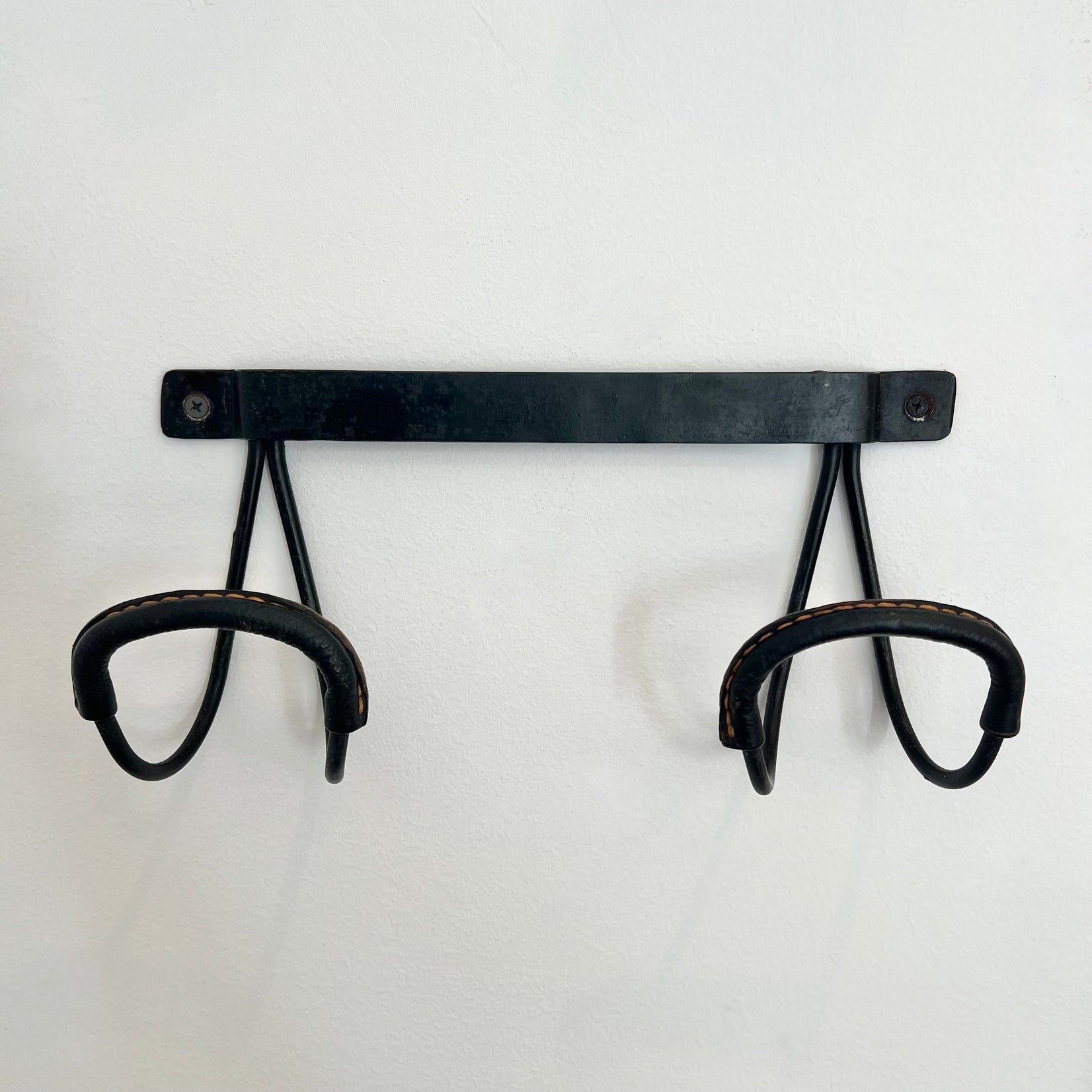 Black Leather Coat Rack by Jacques Adnet, 1950s France